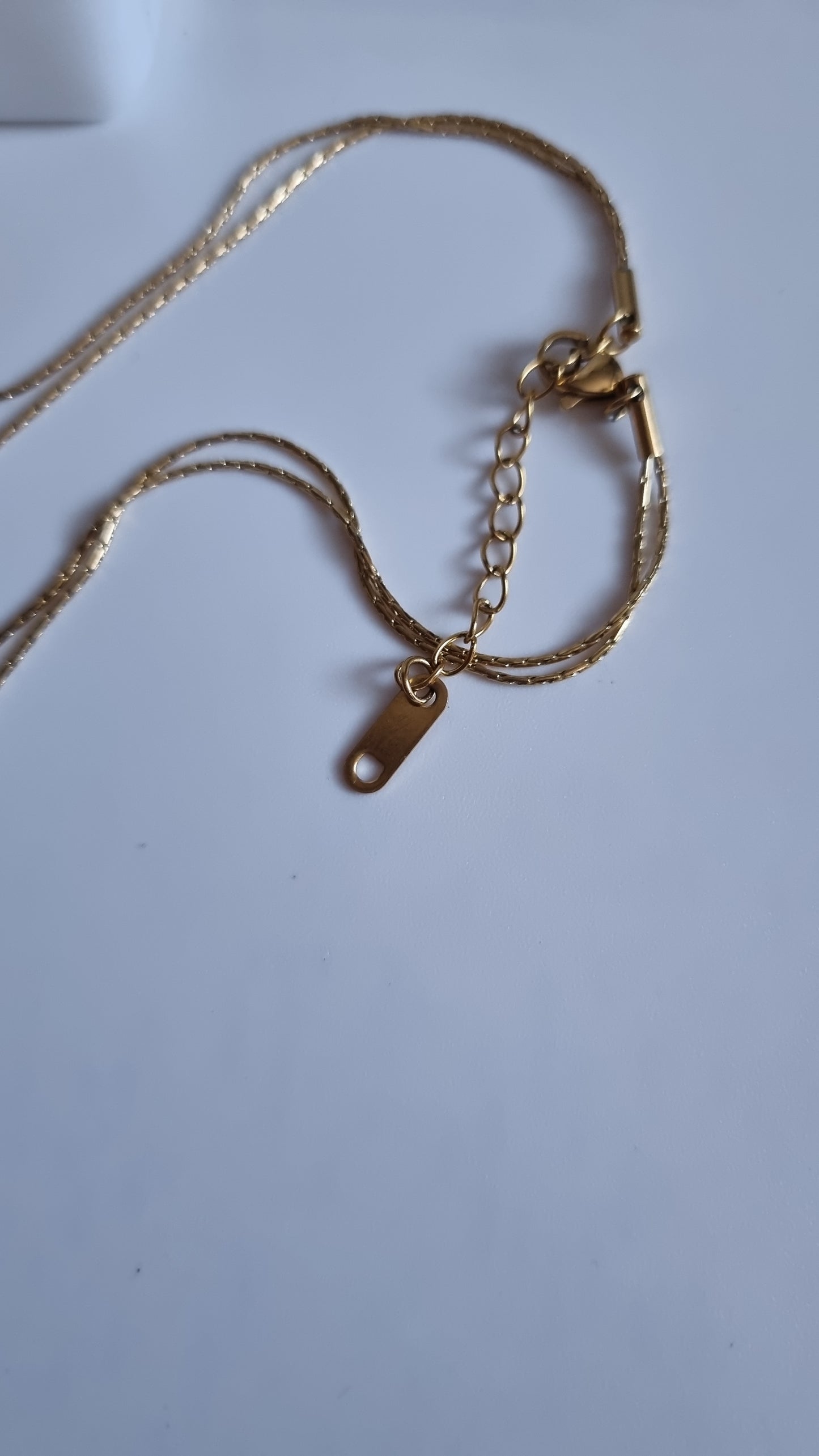 Stainless steel necklace double chain with freshwater pearls
