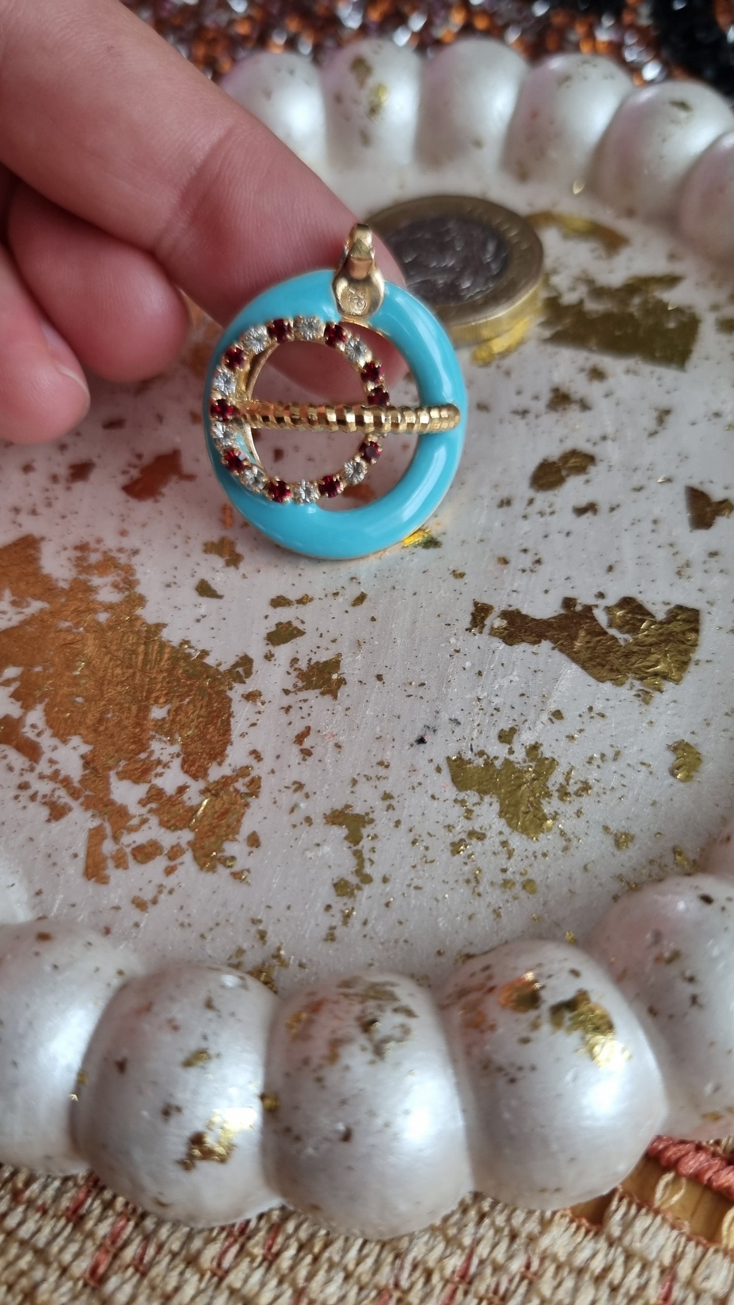 18kr.gold Plated pendant with zircon stone granet color and white Medical gold jewellery