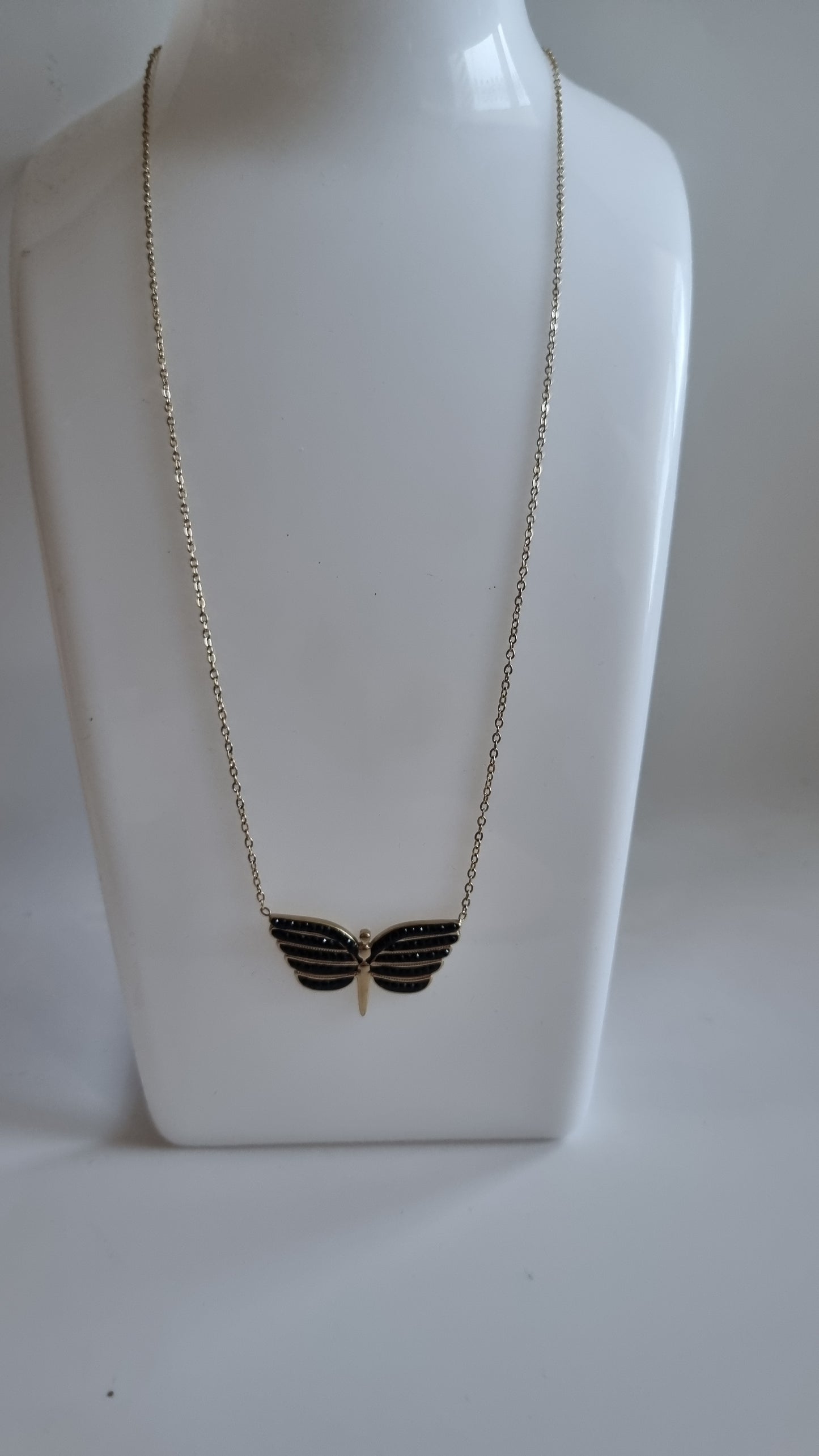 Stainless steel necklace with black sw.crystal angel