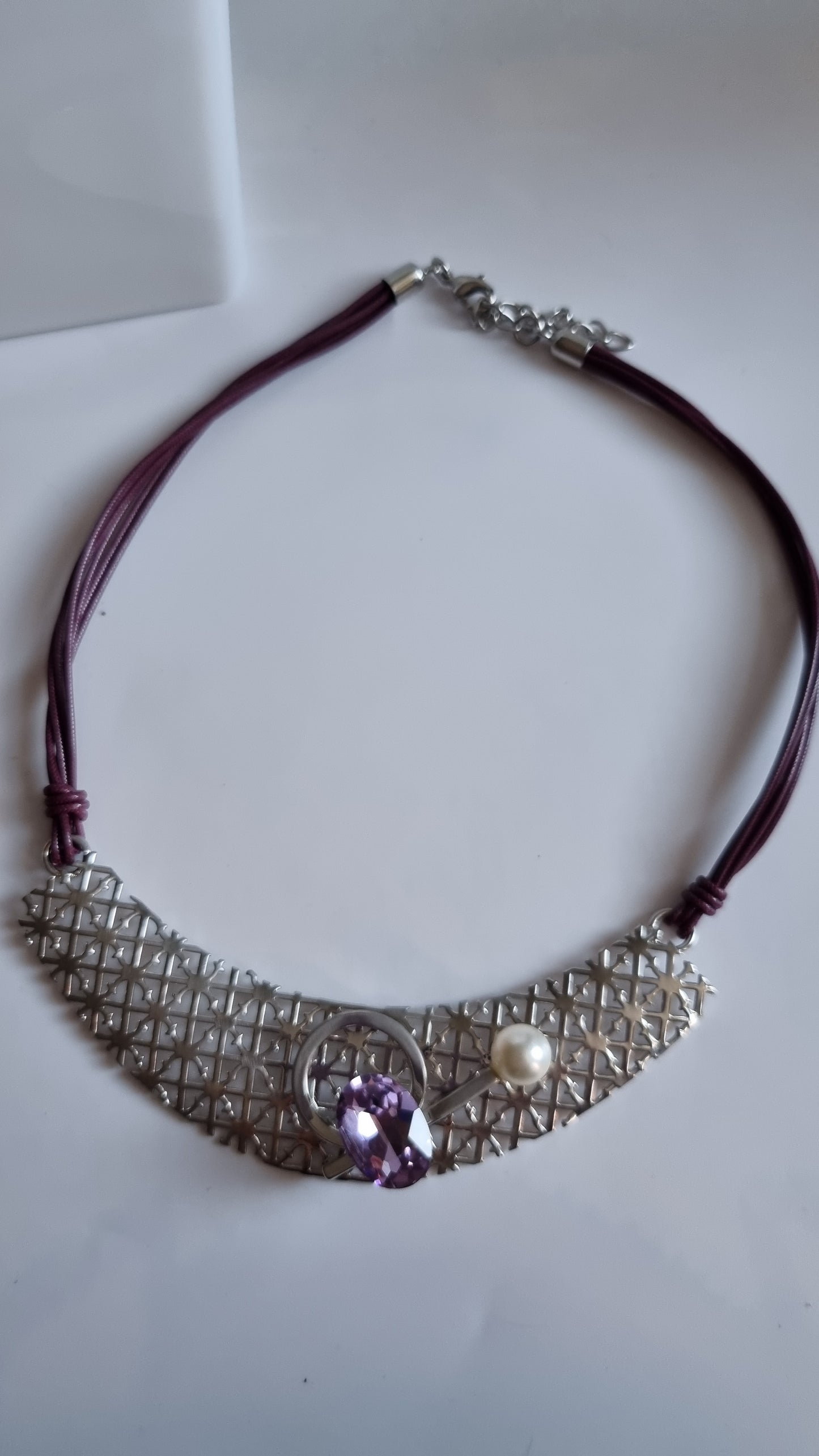 Choker Platinum plated pendant with sw.crystal and freshwater pearl