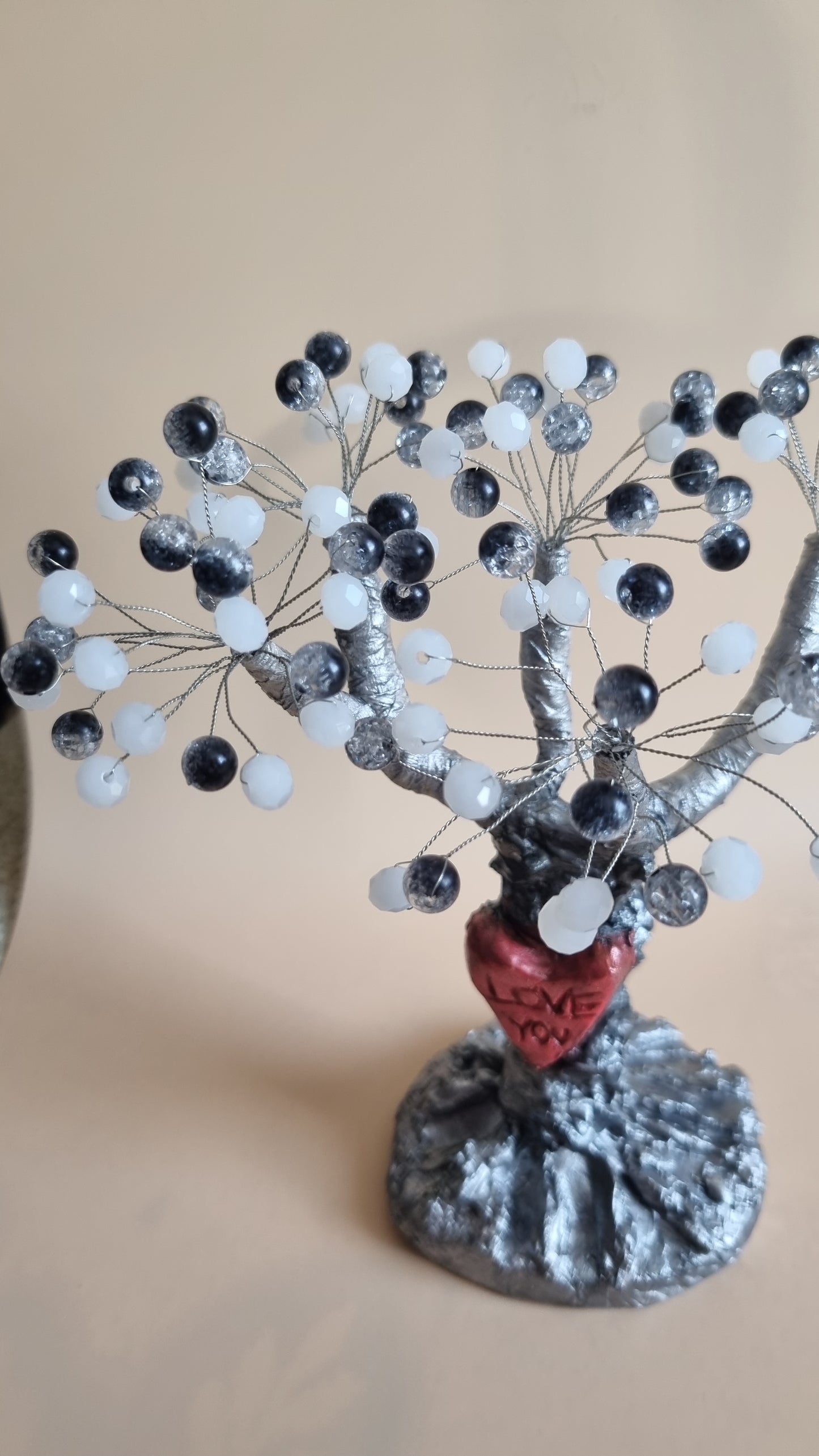 Handmade tree from glass and acrylic beads very beautiful decoration in the home