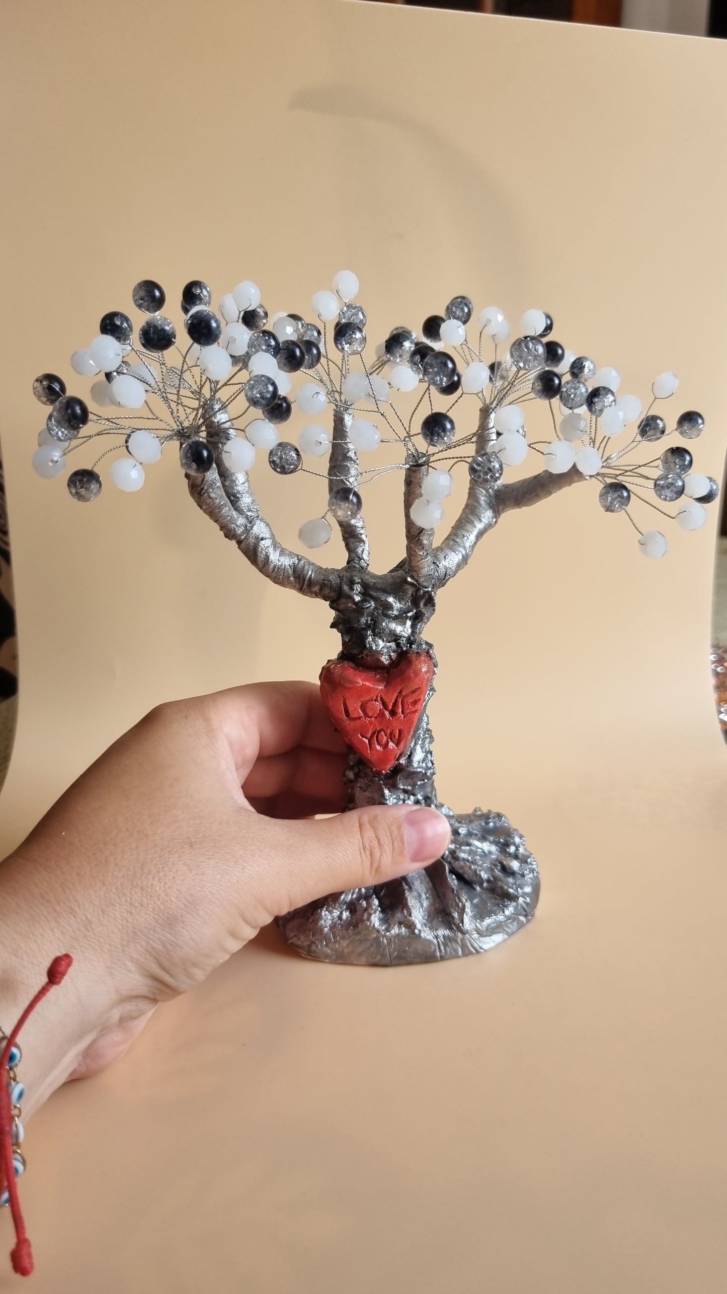 Handmade tree from glass and acrylic beads very beautiful decoration in the home