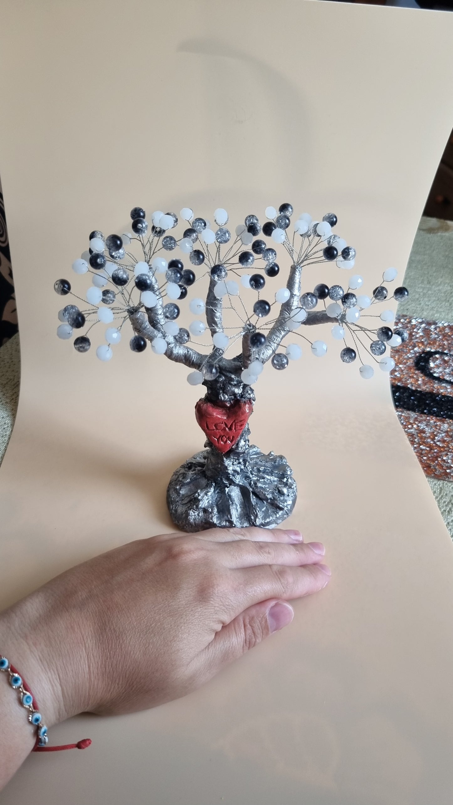 Handmade tree from glass and acrylic beads very beautiful decoration in the home