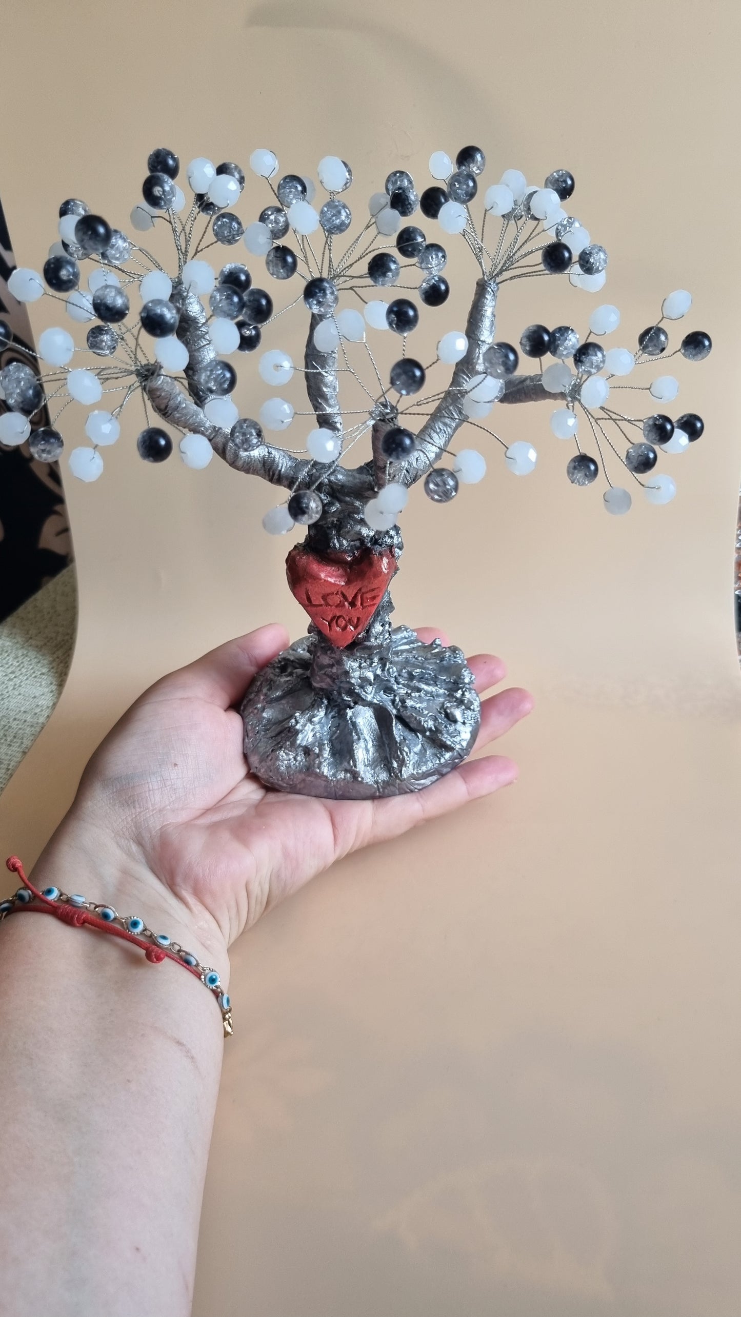 Handmade tree from glass and acrylic beads very beautiful decoration in the home