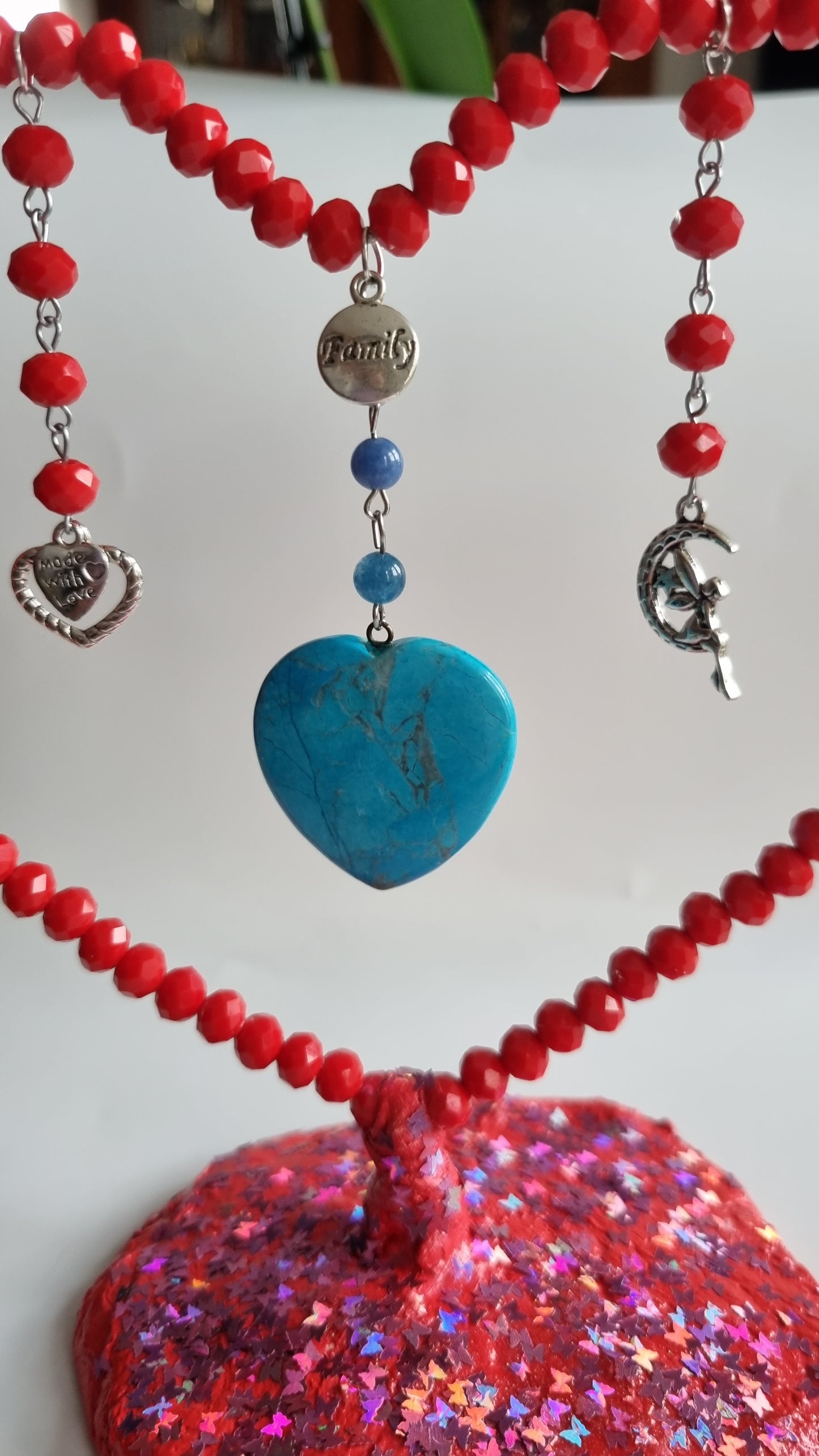 Handmade heart decor in home made with love with glass crystal red