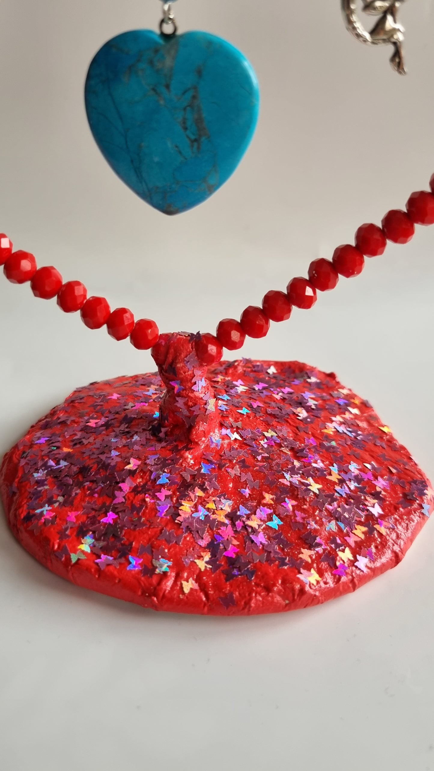 Handmade heart decor in home made with love with glass crystal red