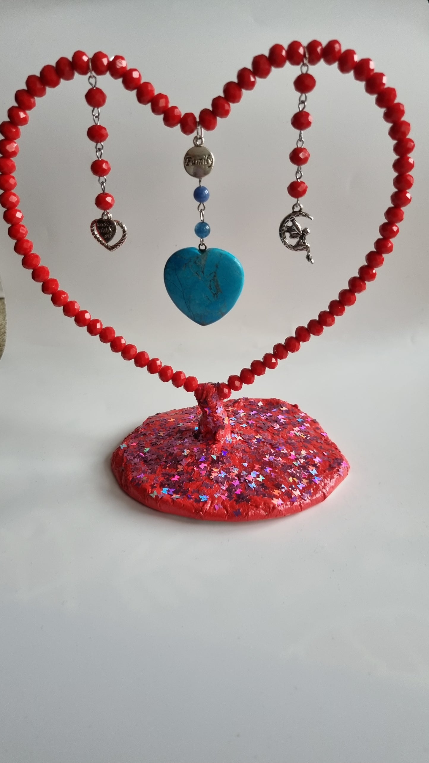 Handmade heart decor in home made with love with glass crystal red