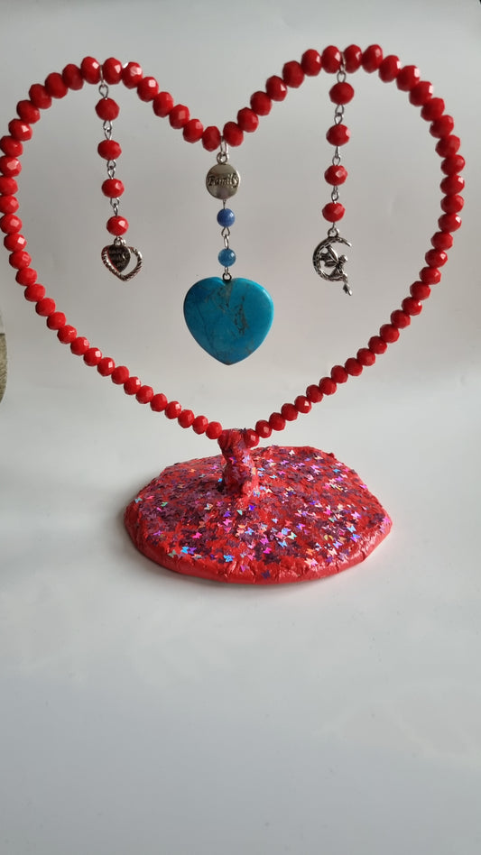 Handmade heart decor in home made with love with glass crystal red