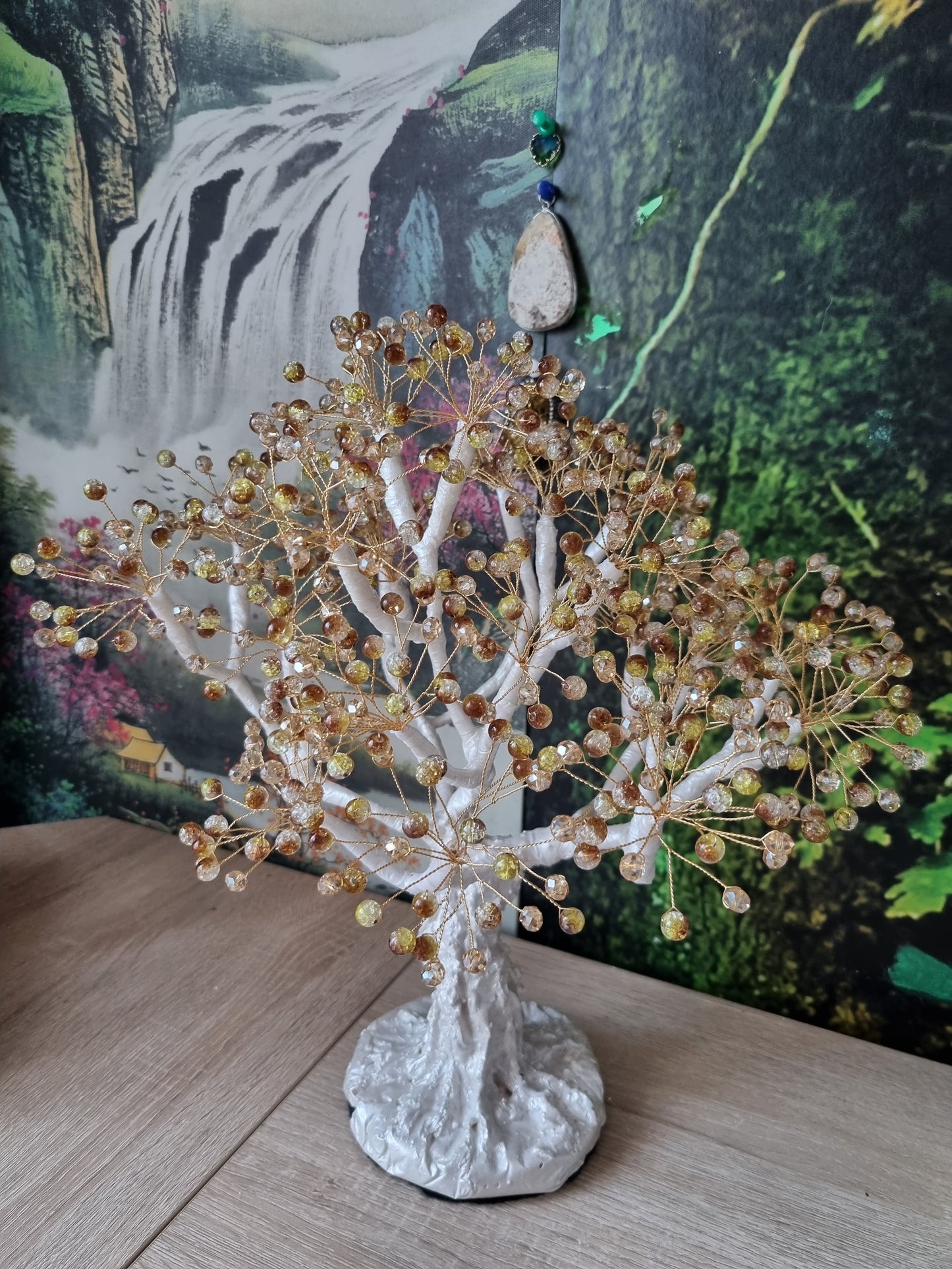 Handmade tree beautiful decor in home made with love white pearl metallics color  ,glass beads and acrylic beads