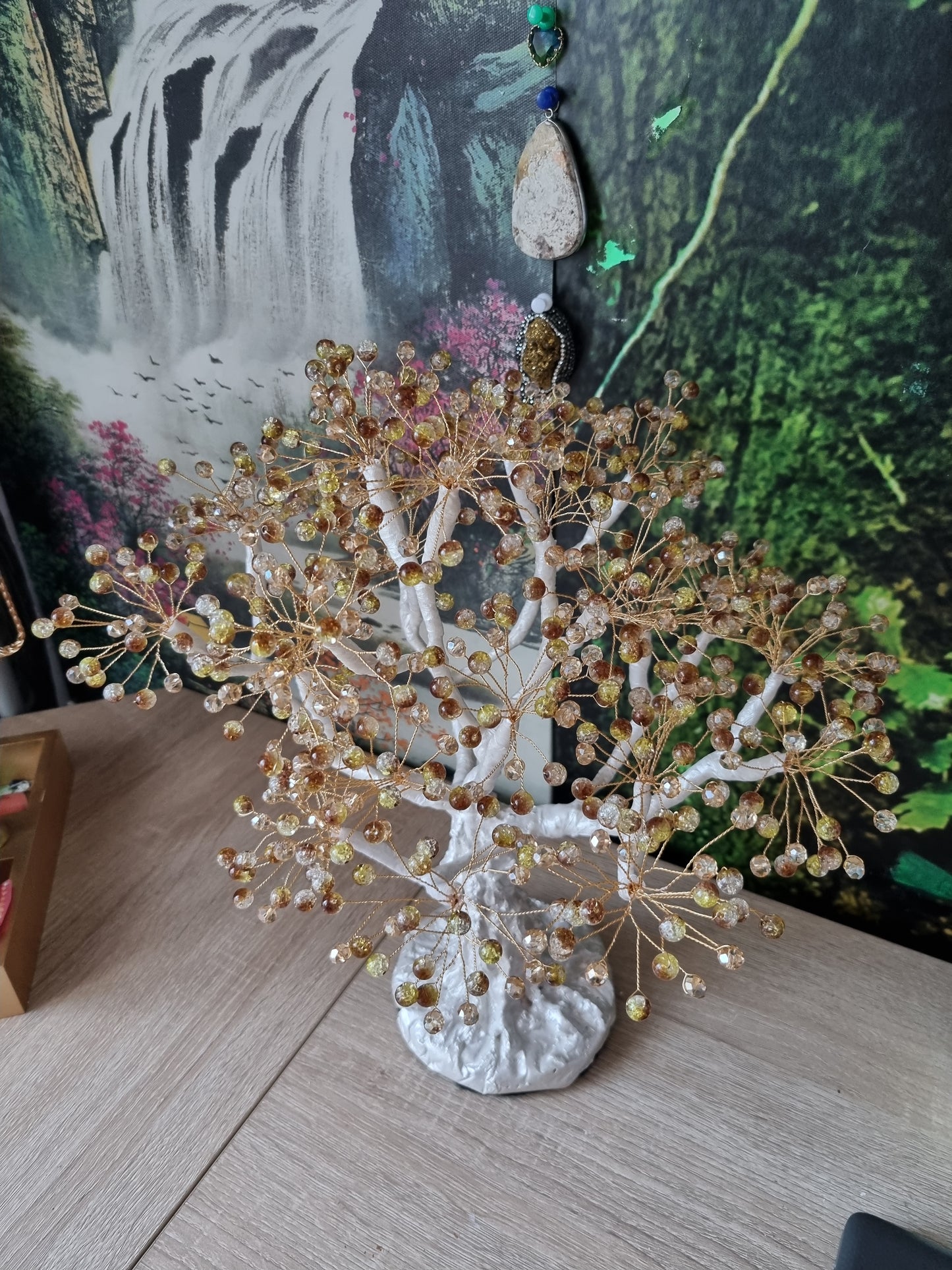 Handmade tree beautiful decor in home made with love white pearl metallics color  ,glass beads and acrylic beads