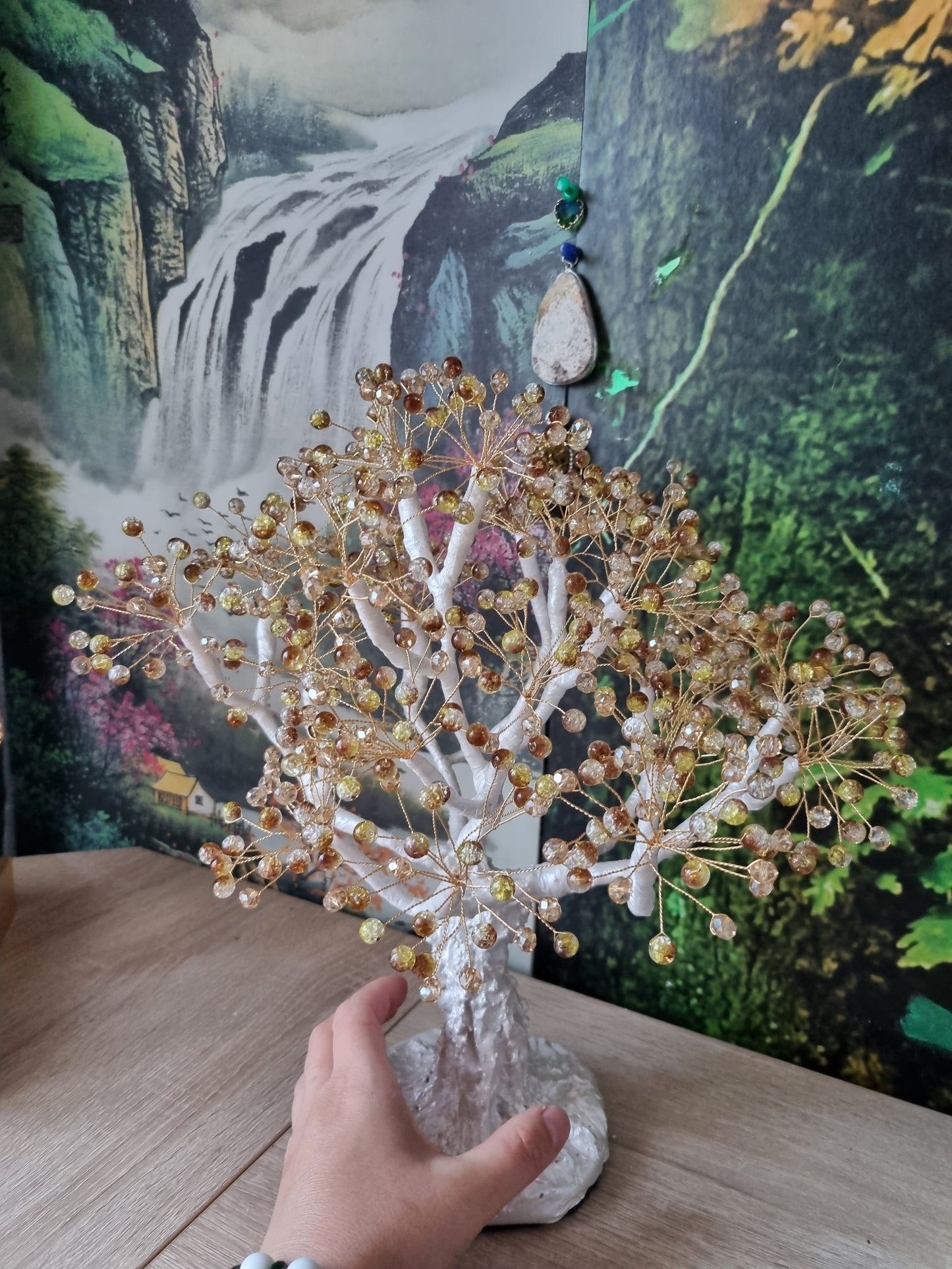 Handmade tree beautiful decor in home made with love white pearl metallics color  ,glass beads and acrylic beads