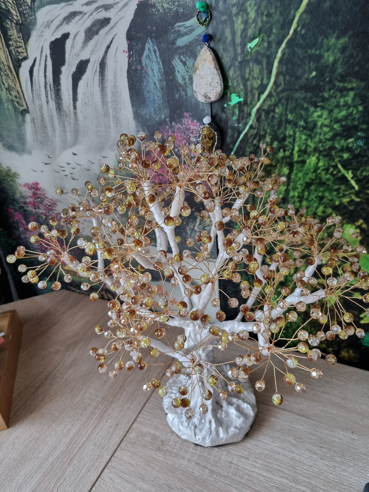 Handmade tree beautiful decor in home made with love white pearl metallics color  ,glass beads and acrylic beads