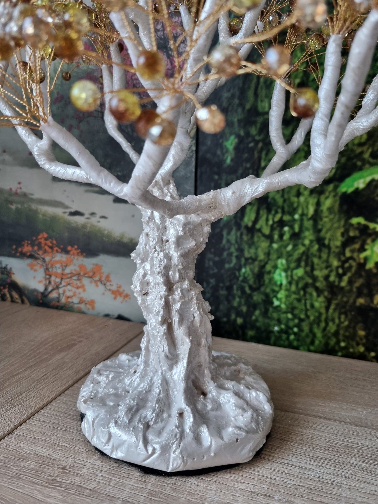 Handmade tree beautiful decor in home made with love white pearl metallics color  ,glass beads and acrylic beads