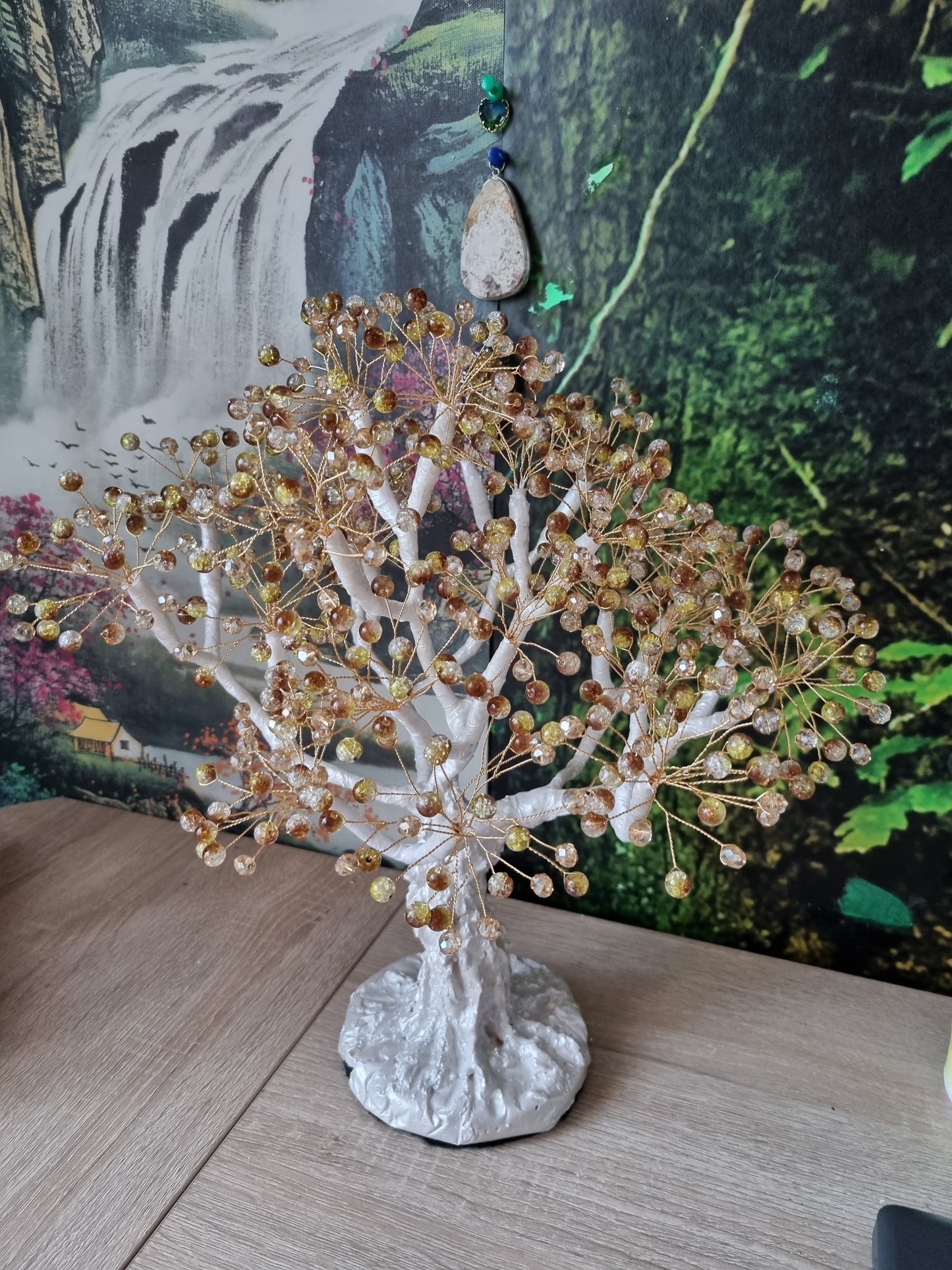 Handmade tree beautiful decor in home made with love white pearl metallics color  ,glass beads and acrylic beads