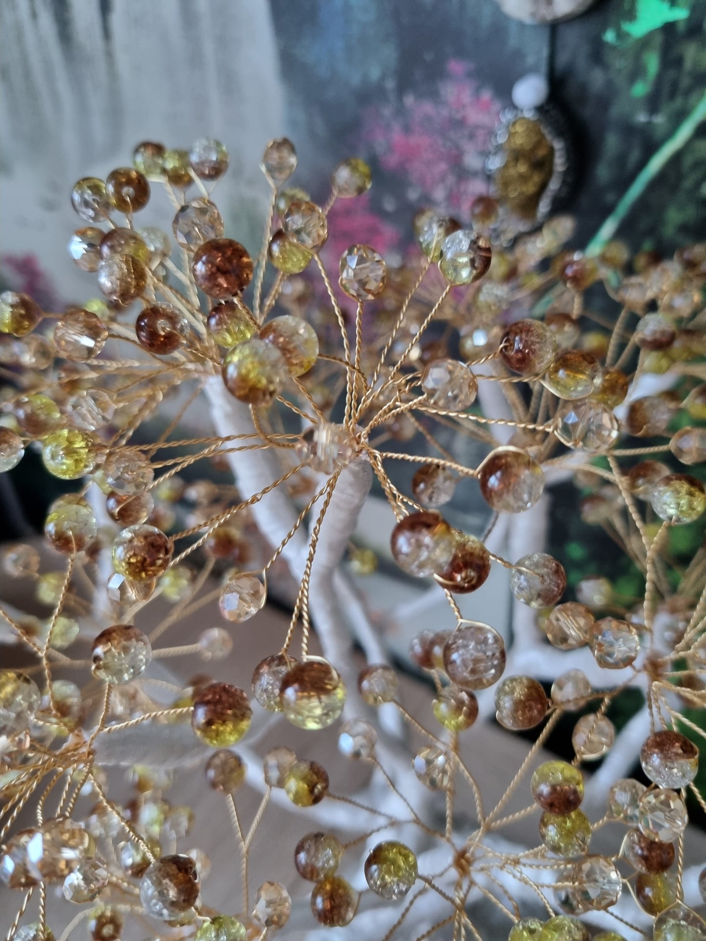 Handmade tree beautiful decor in home made with love white pearl metallics color  ,glass beads and acrylic beads