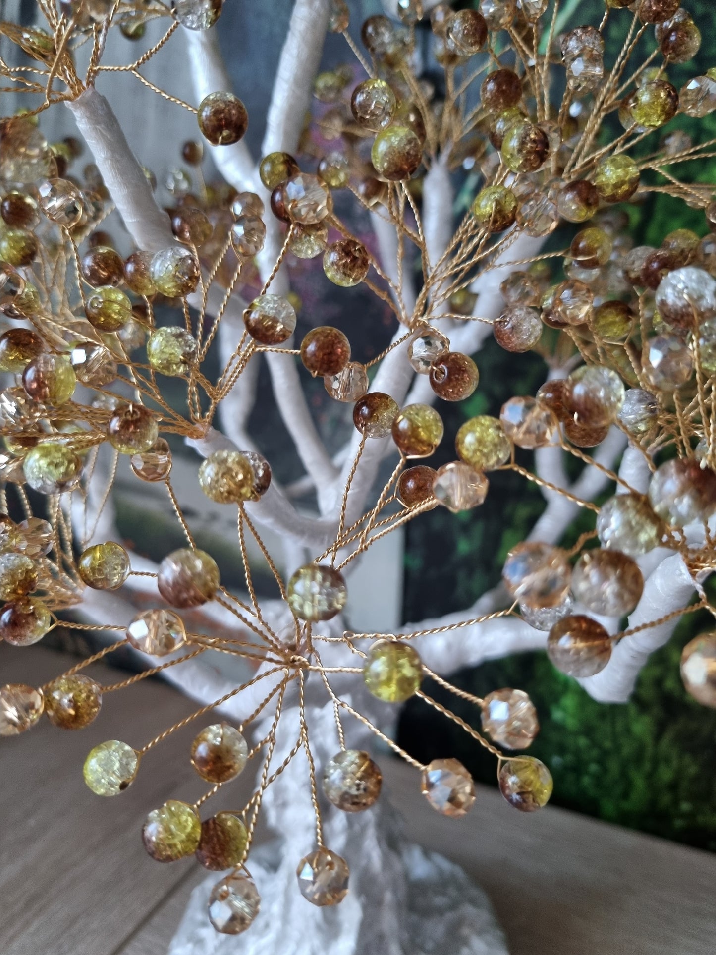 Handmade tree beautiful decor in home made with love white pearl metallics color  ,glass beads and acrylic beads