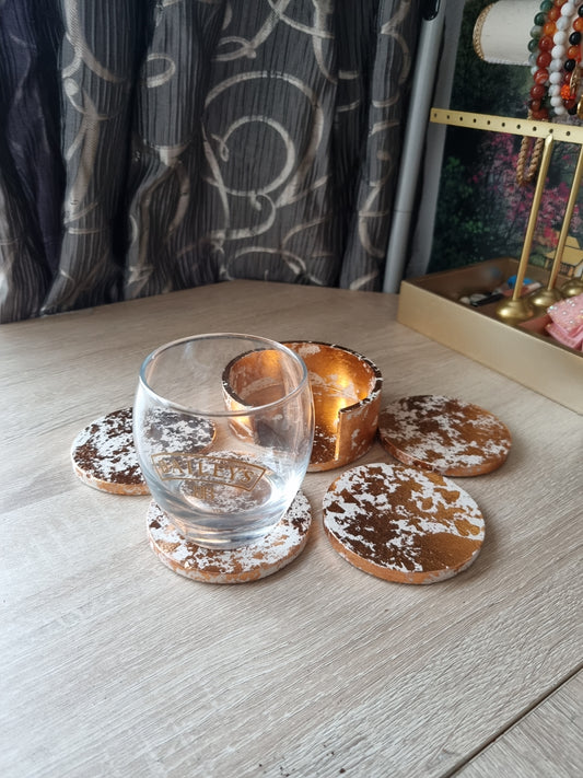 Handmade coasters cups,glasses, beautiful made with live rose gold paper decoration wau