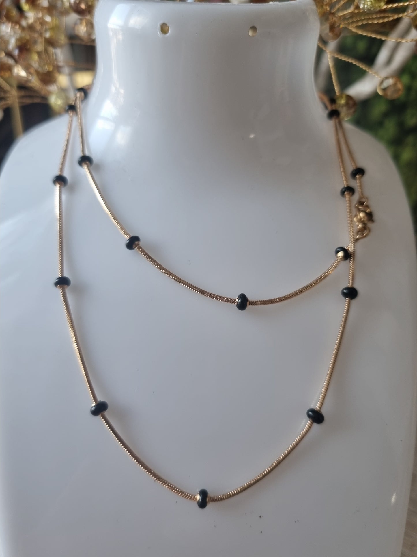 18kr .gold Plated necklace chain waterproof free nickel hypoallergenic with black color beads