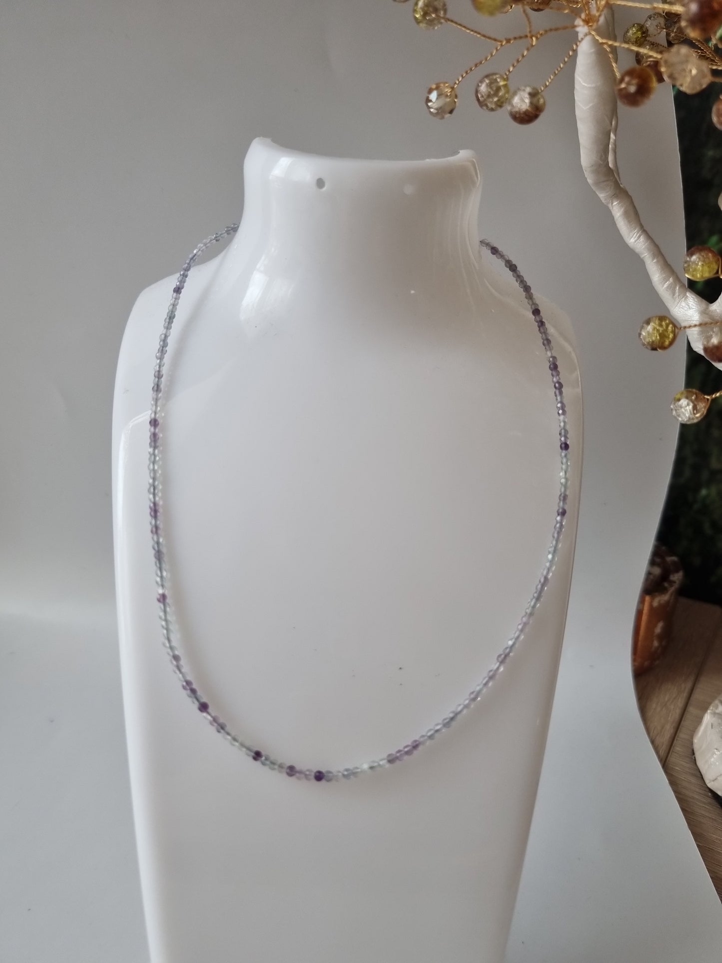 Handmade  natural Stone Fluorite faceted 2-3mm beautiful choker