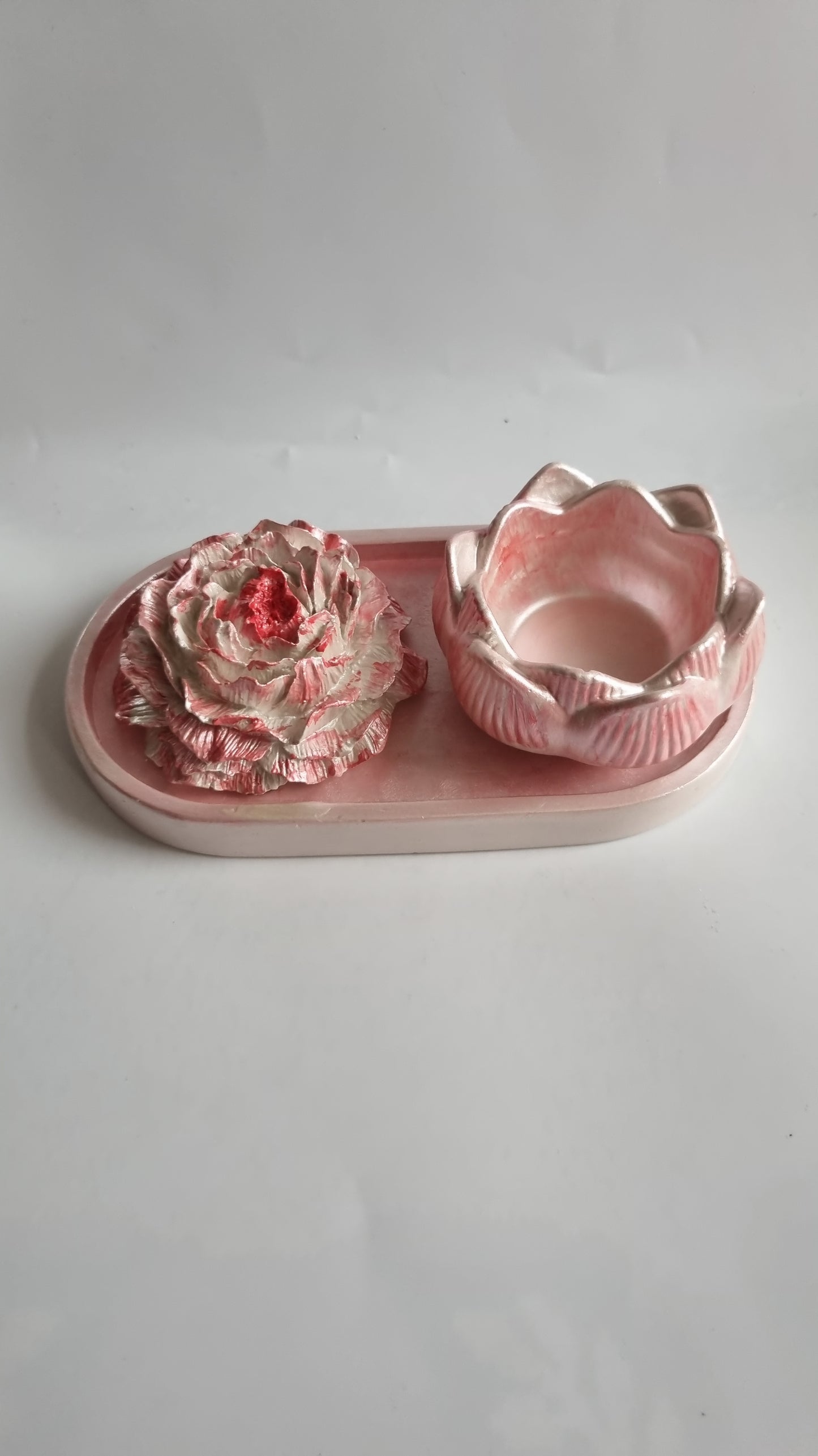 Handmade gypsum decoration jewellery tray pearl pink white color