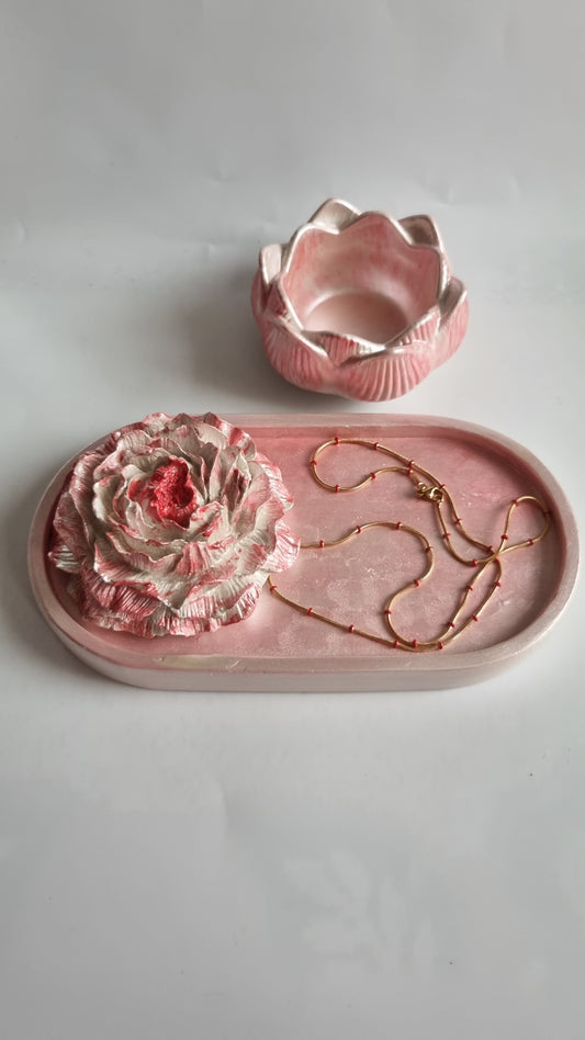 Handmade gypsum decoration jewellery tray pearl pink white color