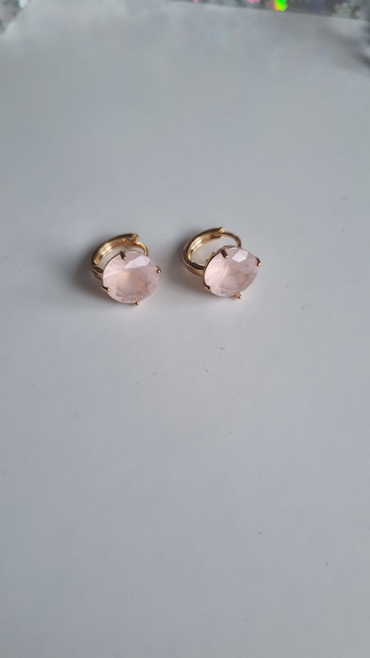 18kr.gold plated earrings waterproof free nickel hypoallergenic with zircon pink stone