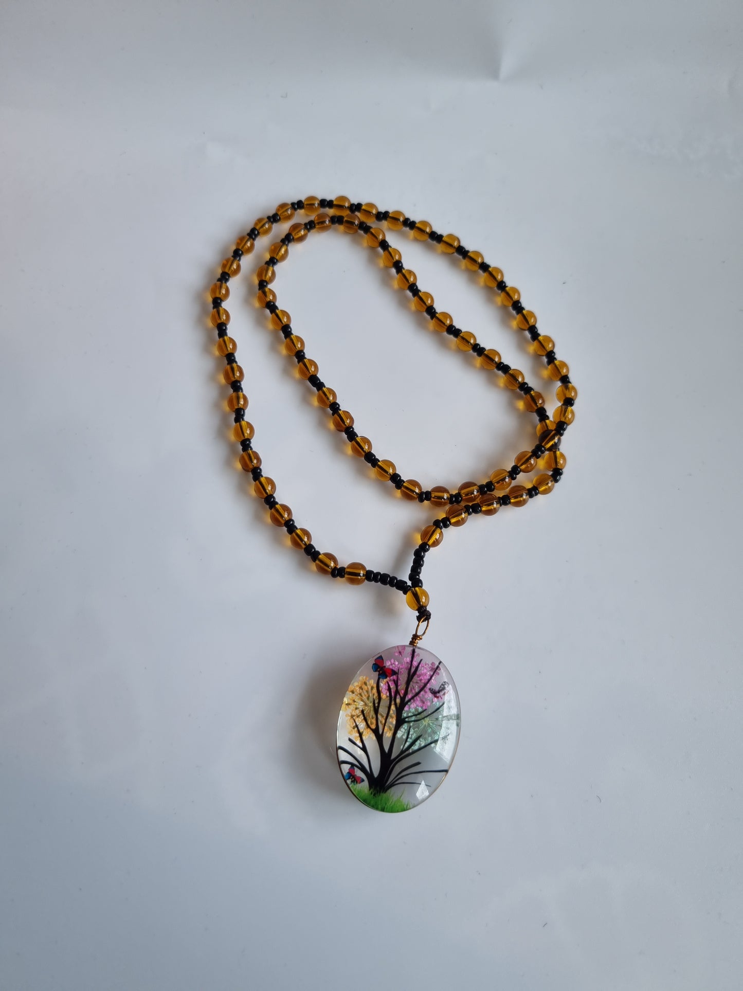 Handmade natural amber  beads necklace with handmade pendant very elegant necklace