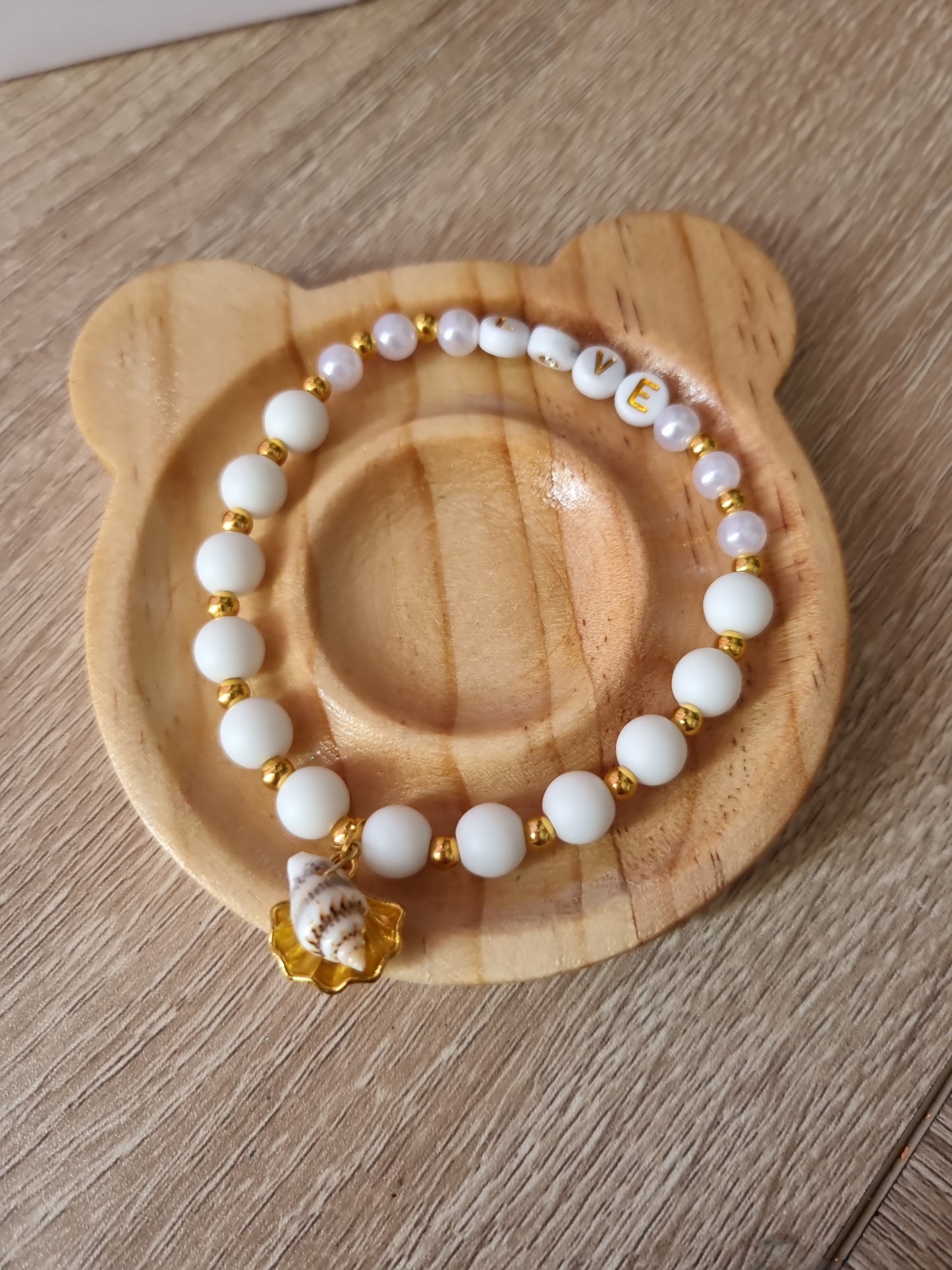 Handmade bracelets from gemstones agate and acrylic letters beads  stretchy