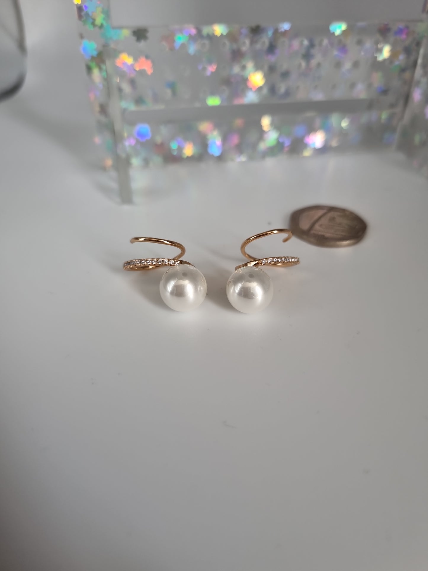 18kr.gold plated earrings waterproof with freshwater pearl and zircon stone beautiful earings