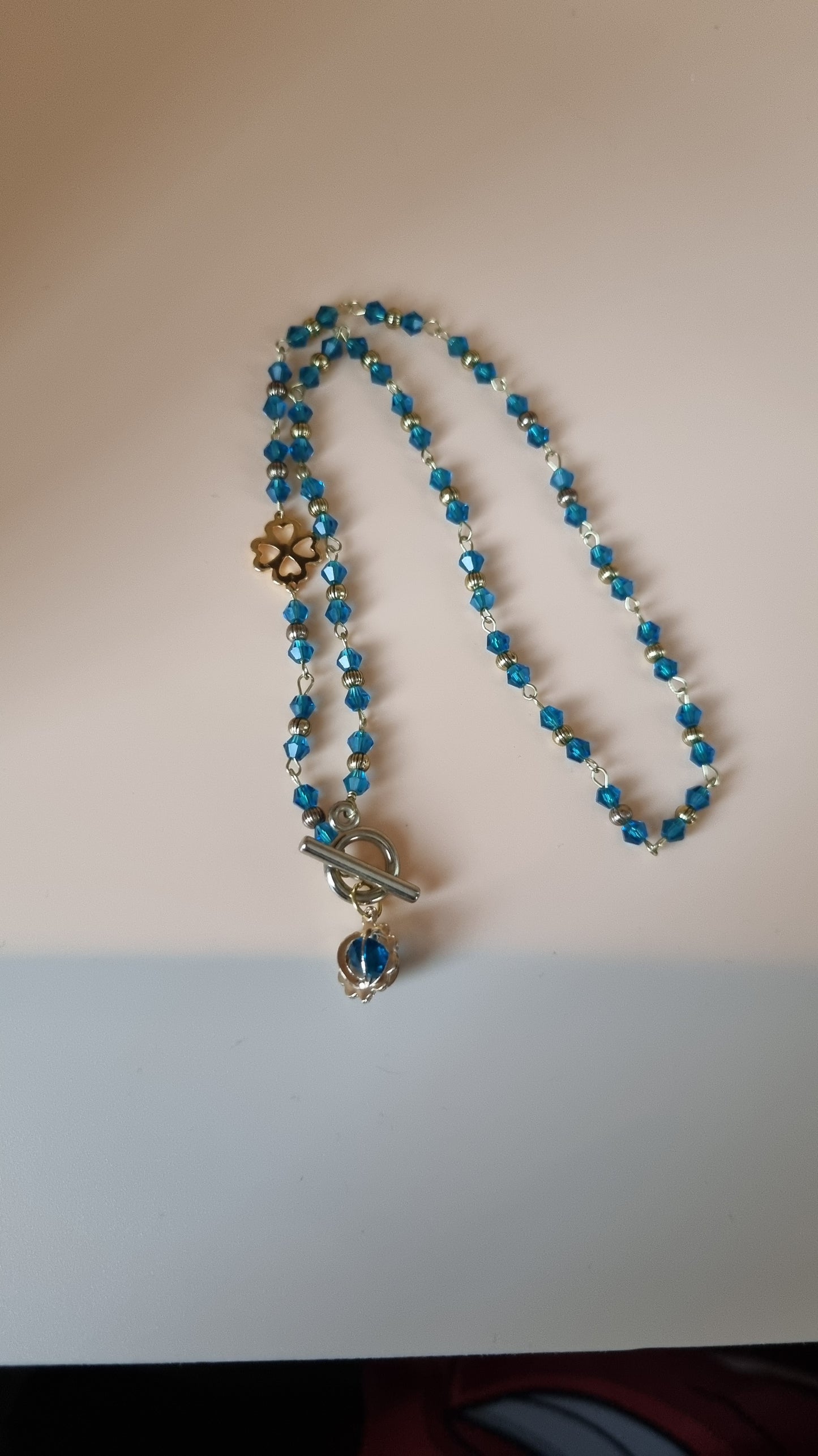 Handmade necklace with aqua color  glass crystal beads very nice necklace