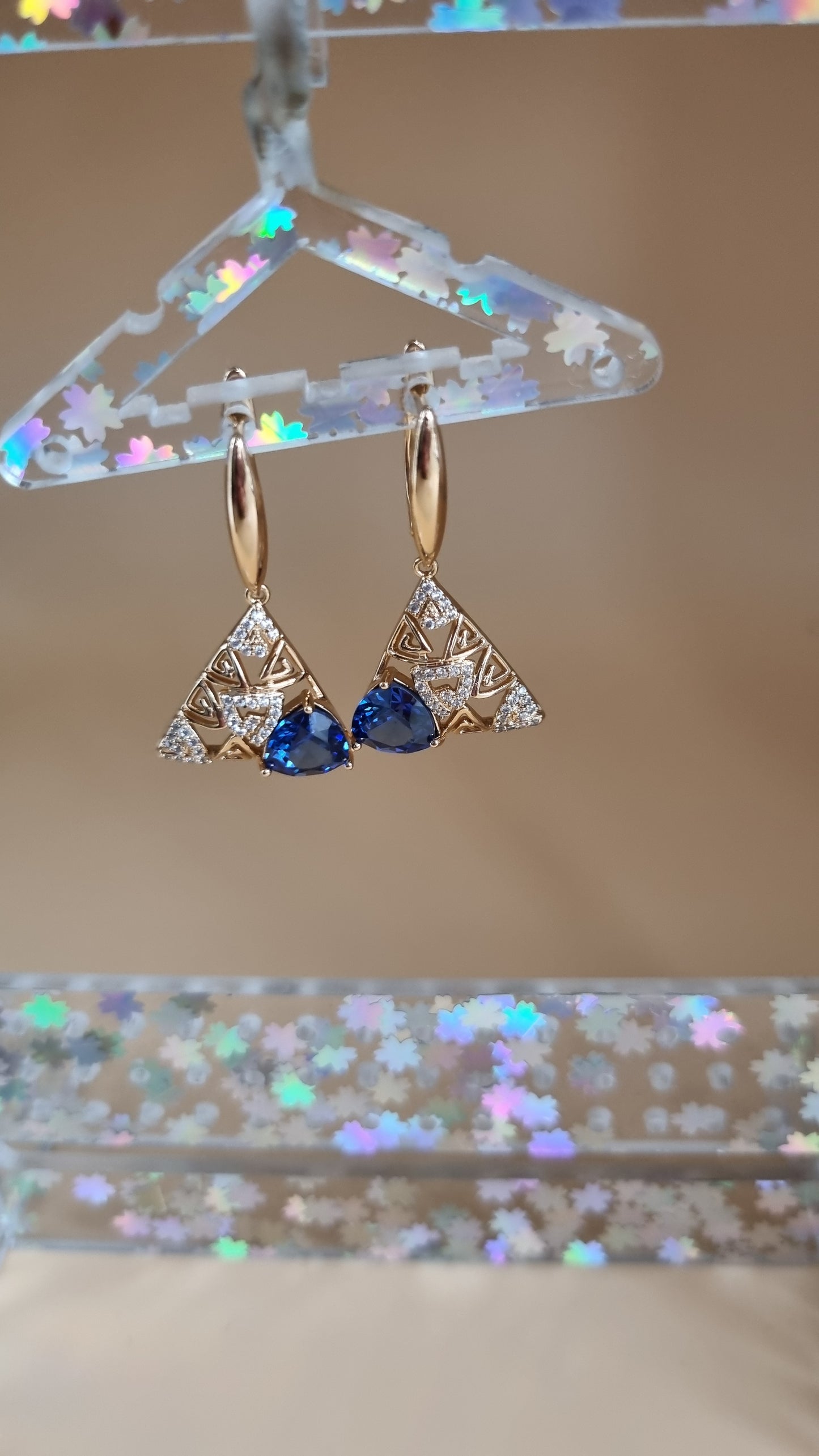 18kr.gold plated earrings waterproof free nickel hypoallergenic metal copper blue zircon