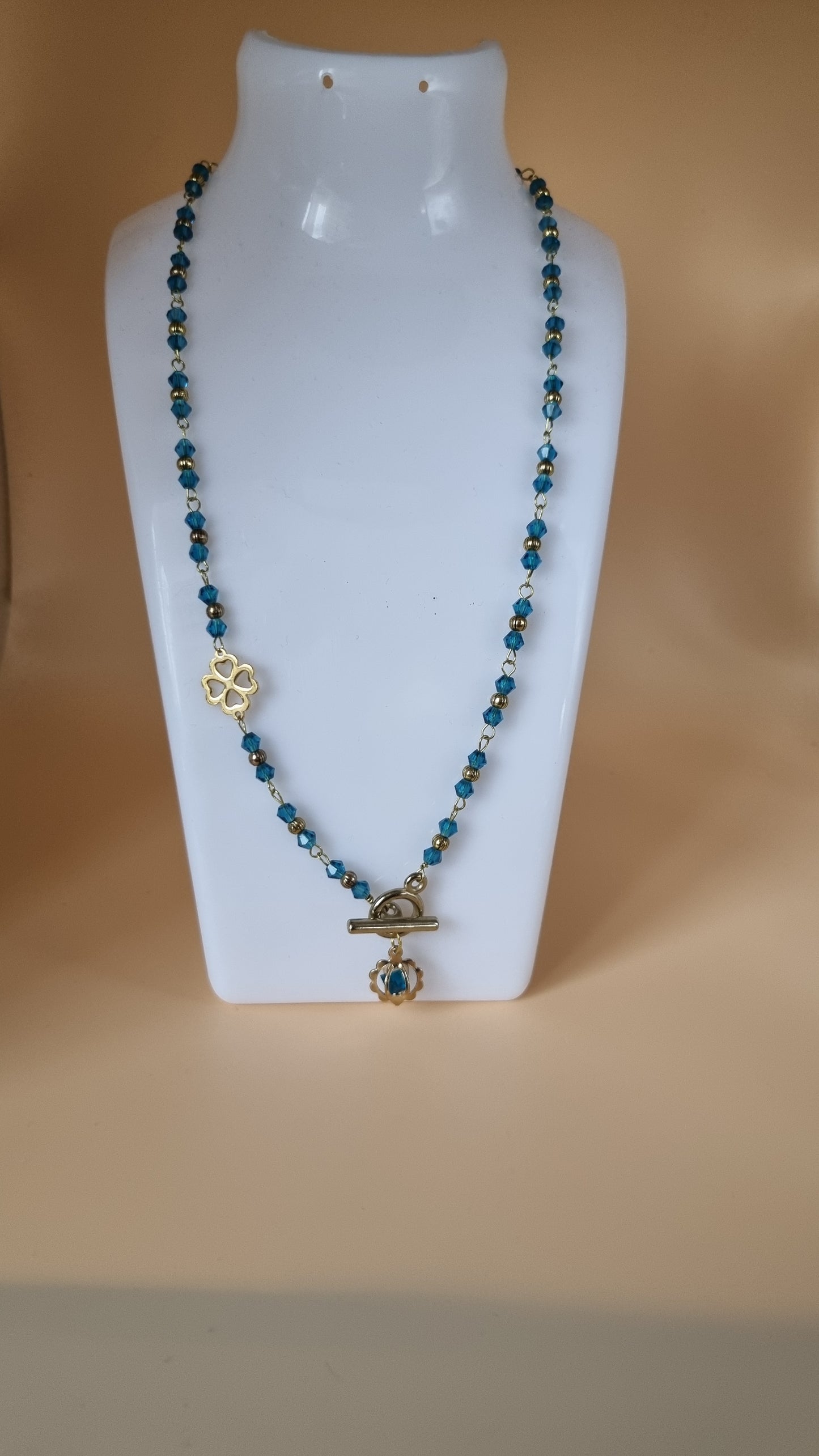 Handmade necklace with aqua color  glass crystal beads very nice necklace