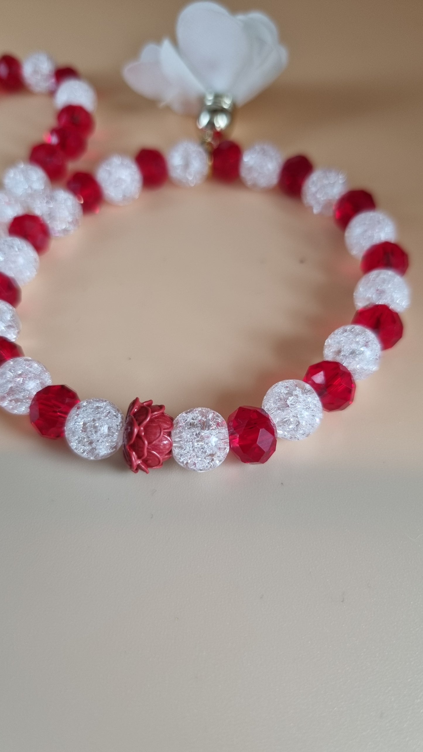 Handmade bracelets from glass beads red and druzy crystal stretchy bracelet