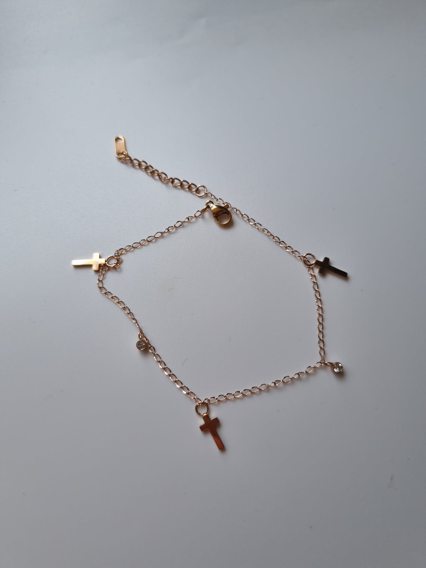 Stainless steel Rose gold plated ankle hypoallergenic metal waterproof with sw.crystal and cross