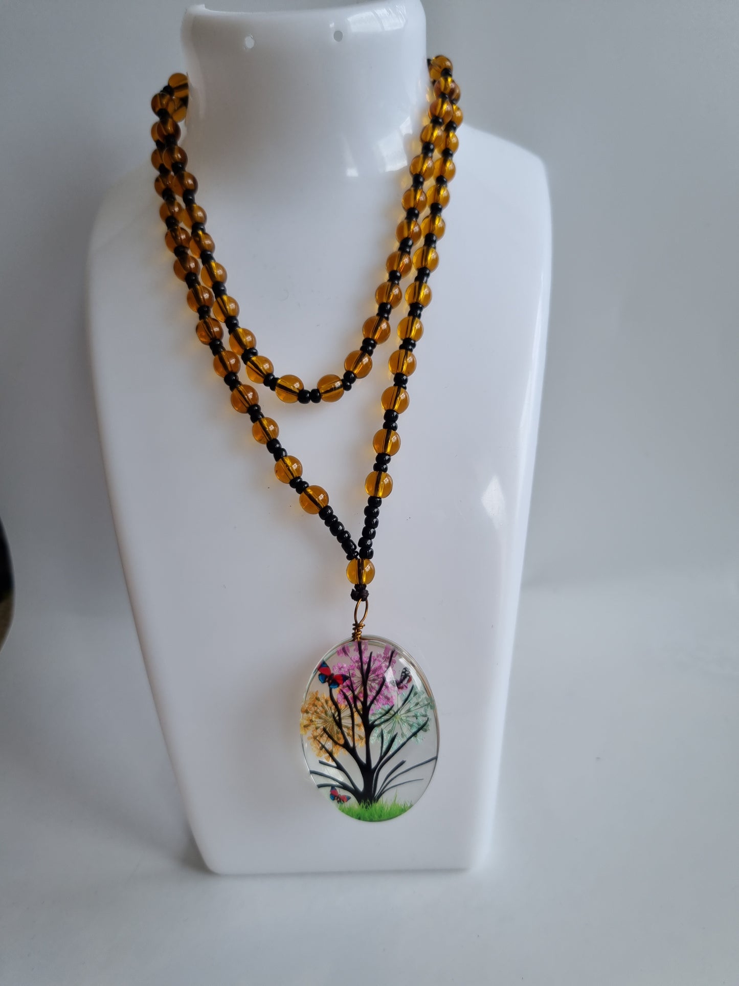 Handmade natural amber  beads necklace with handmade pendant very elegant necklace