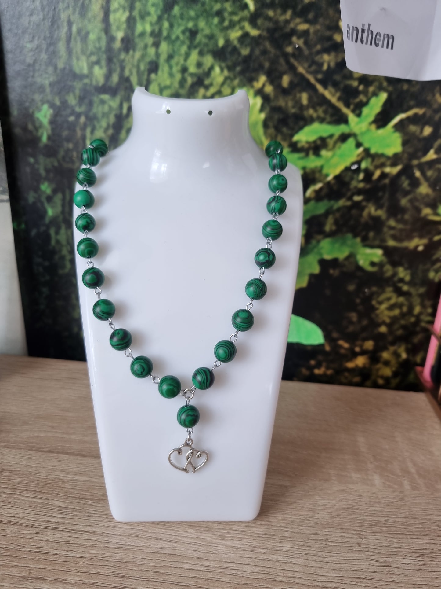 Handmade necklace with green beads Handmade