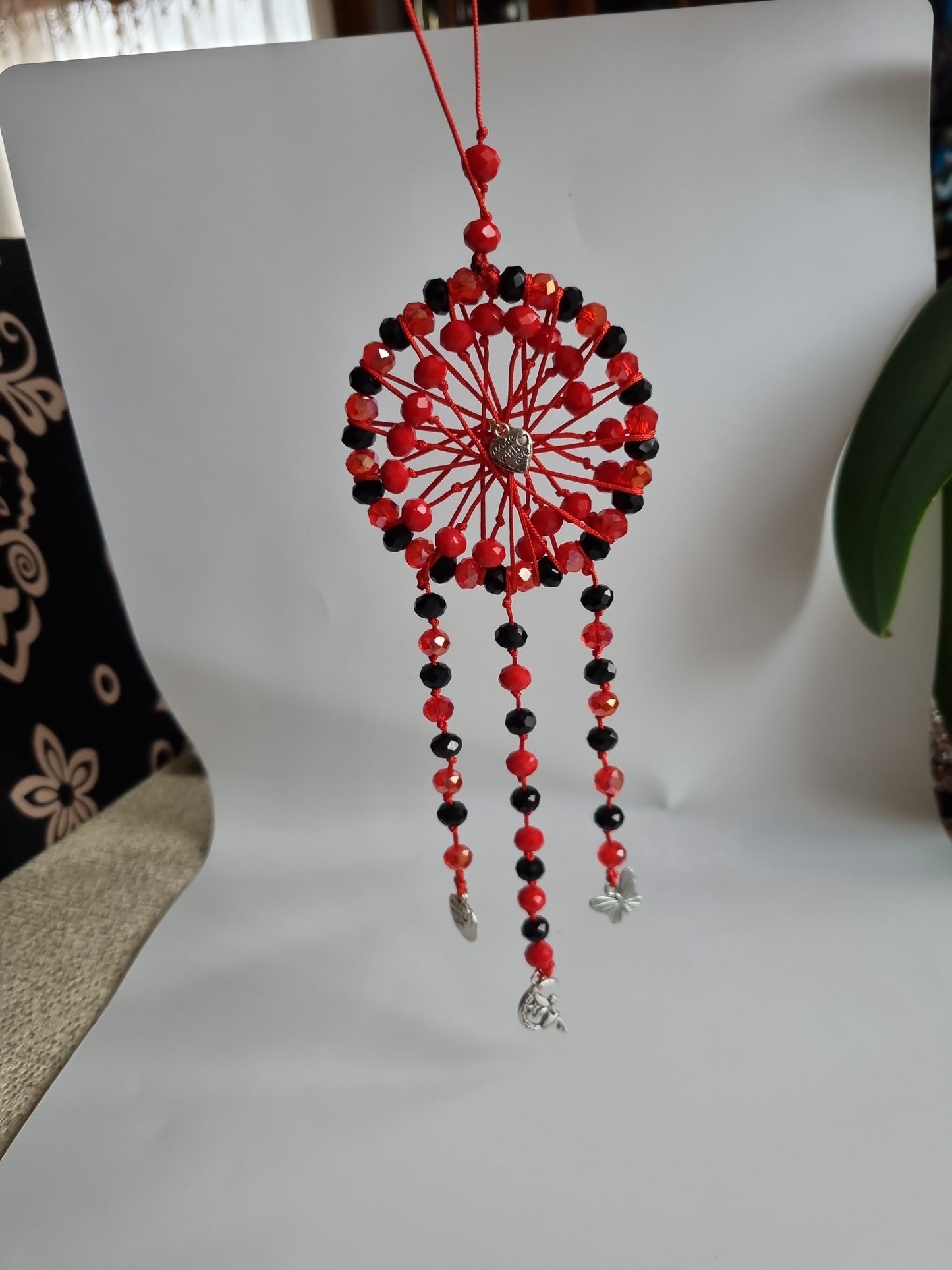 Handmade sun catcher, dreams catcher with glass crystal beads