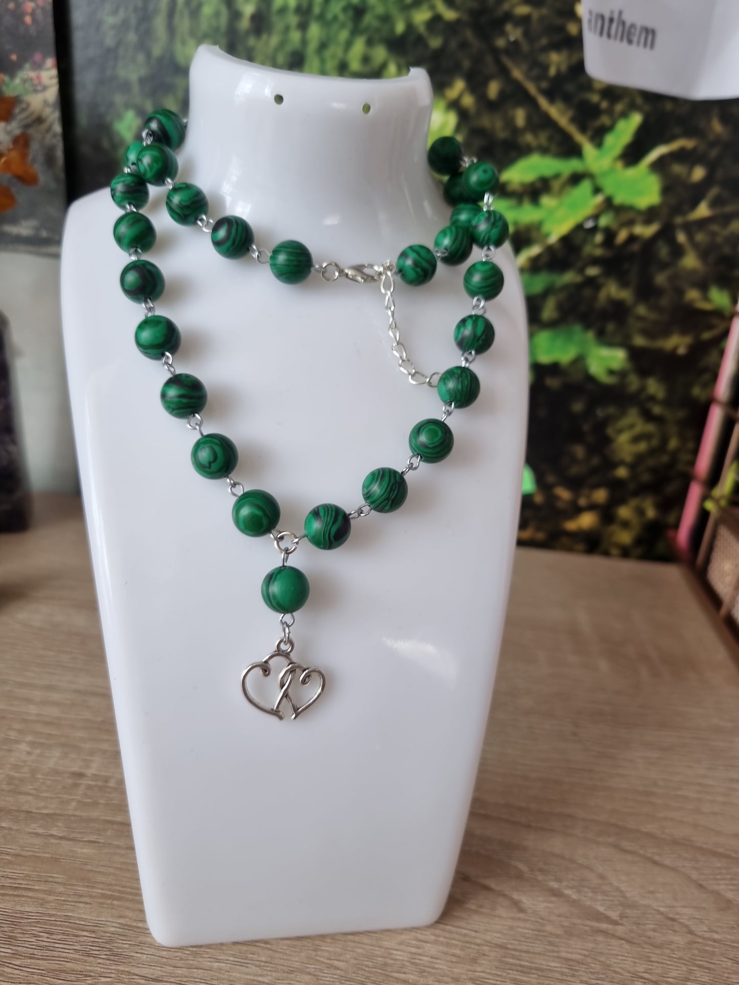 Handmade necklace with green beads Handmade