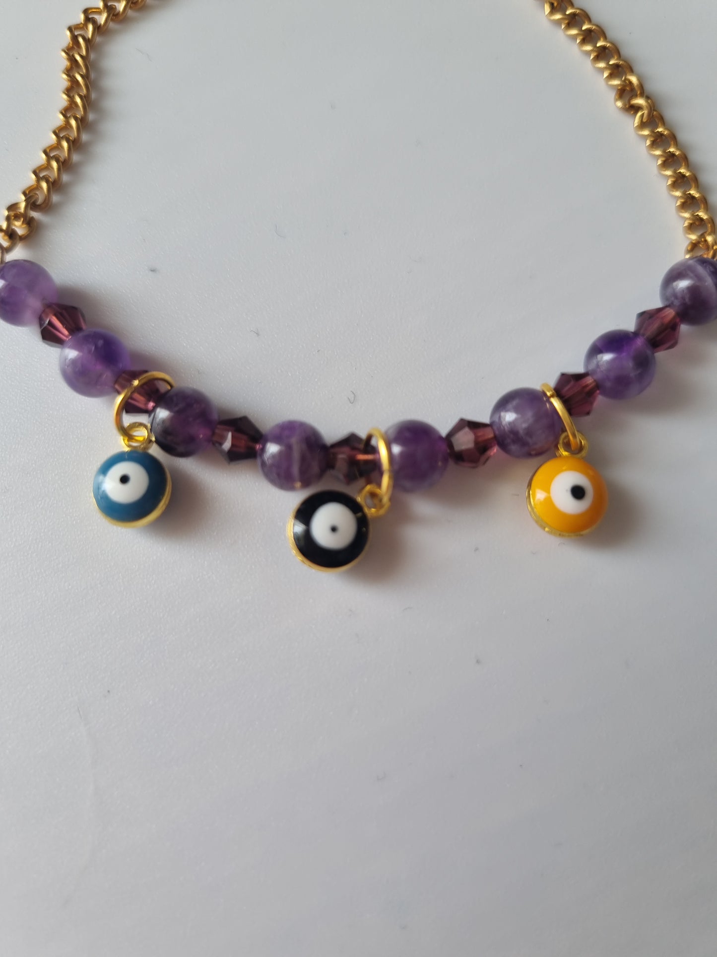 Handmade bracelets from gemstones ametist  chain 18kr.color