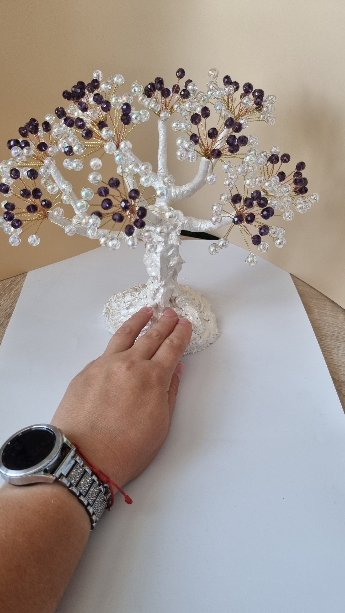 Handmade tree decor in home made with love beautiful size large white pearl metallics