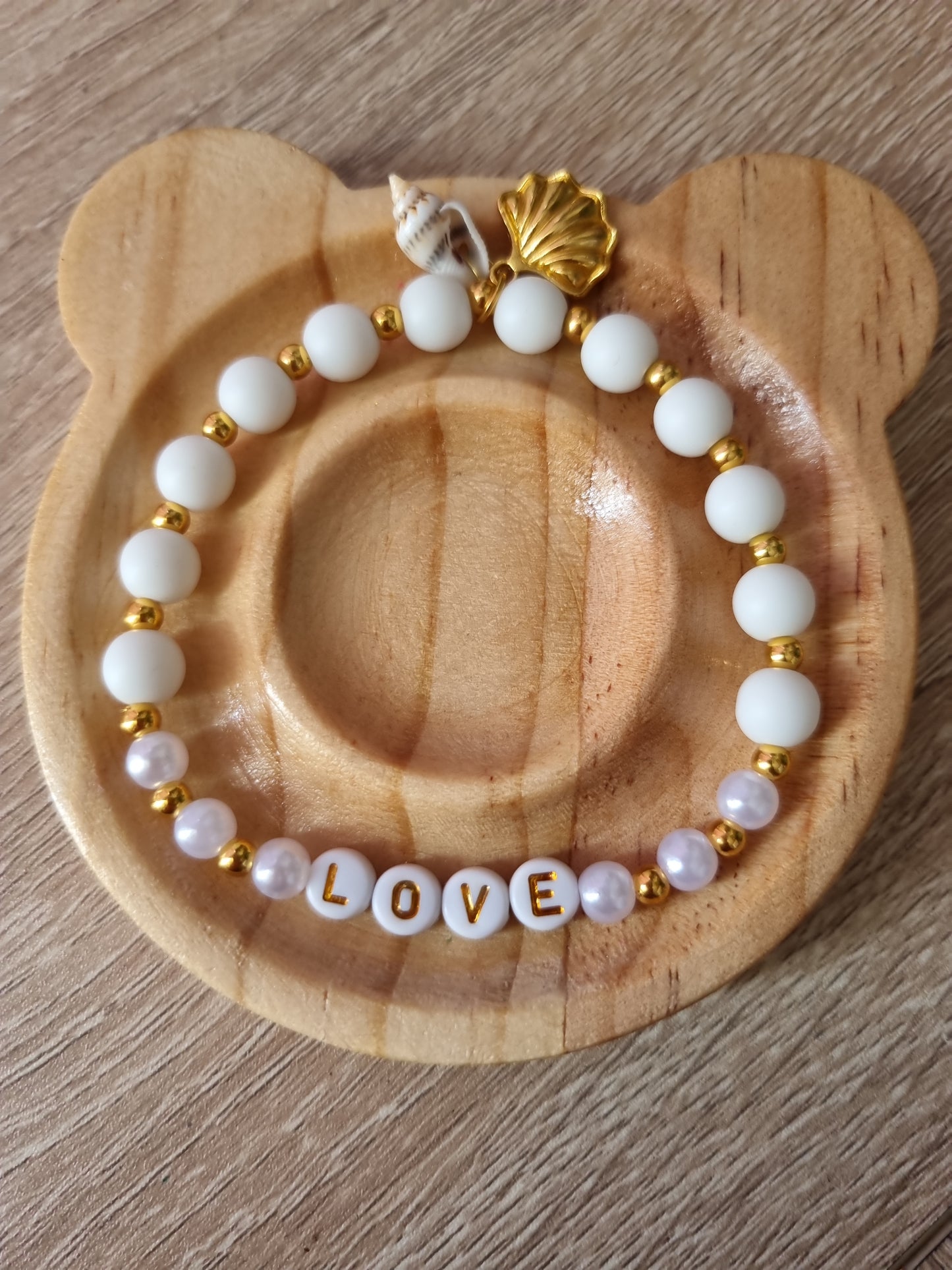 Handmade bracelets from gemstones agate and acrylic letters beads  stretchy