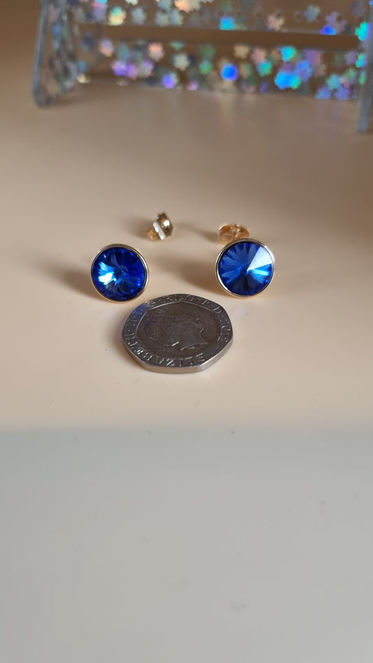 Sw. CRYSTAL royal blue earrings waterproof free nickel hypoallergenic 18kr.gold plated