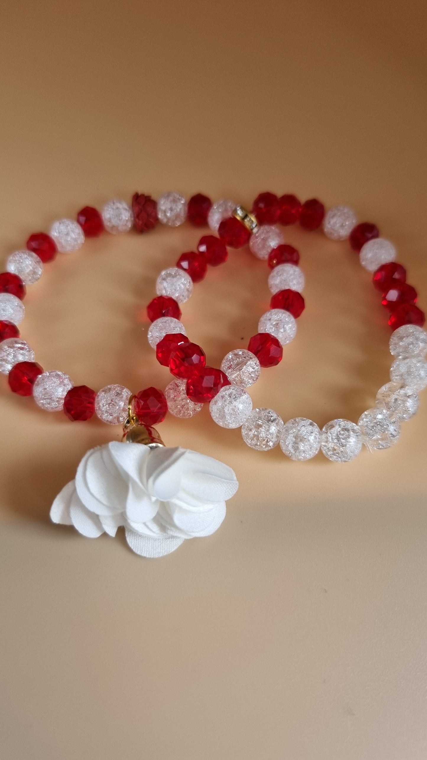 Handmade bracelets from glass beads red and druzy crystal stretchy bracelet