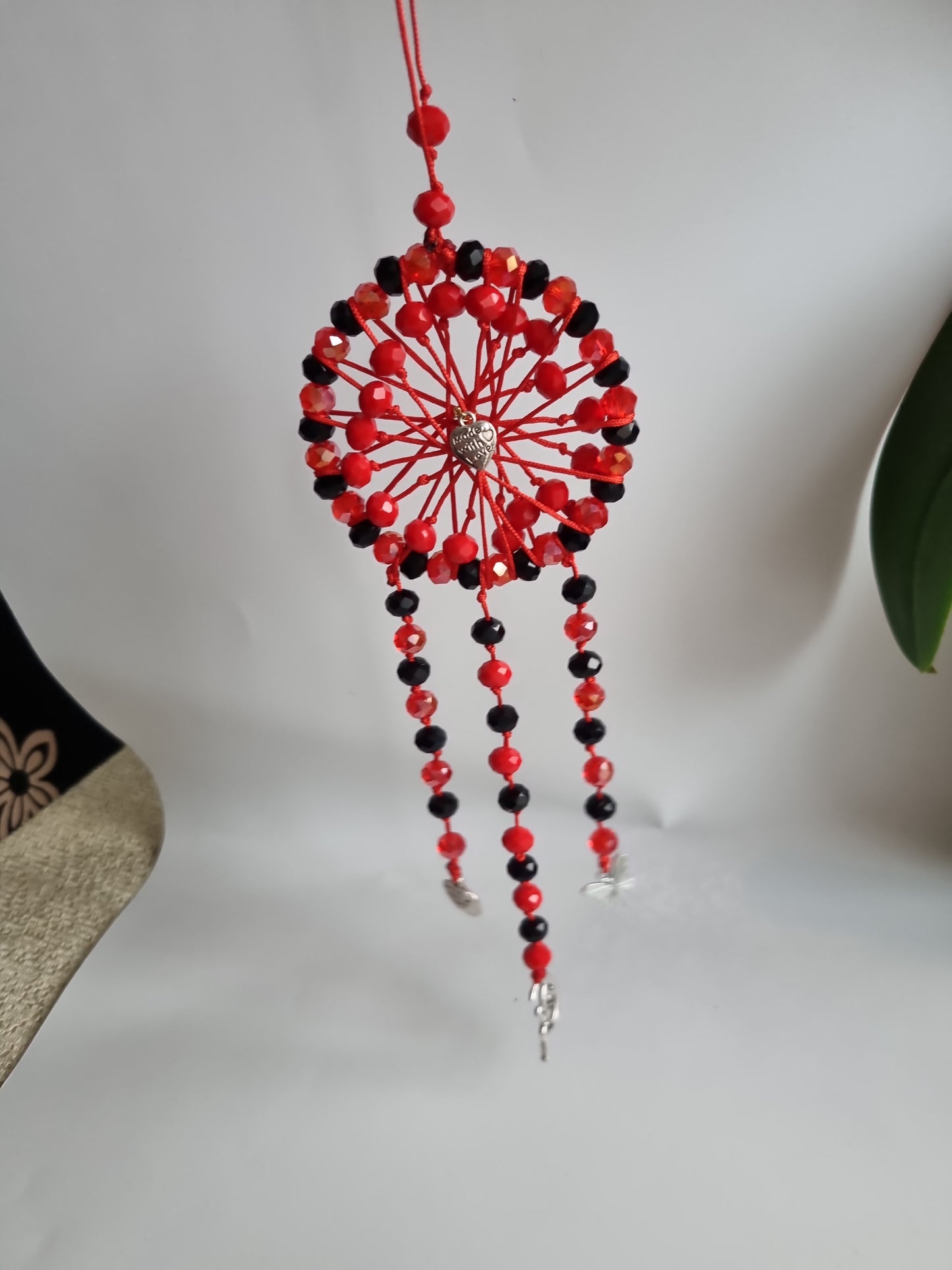 Handmade sun catcher, dreams catcher with glass crystal beads