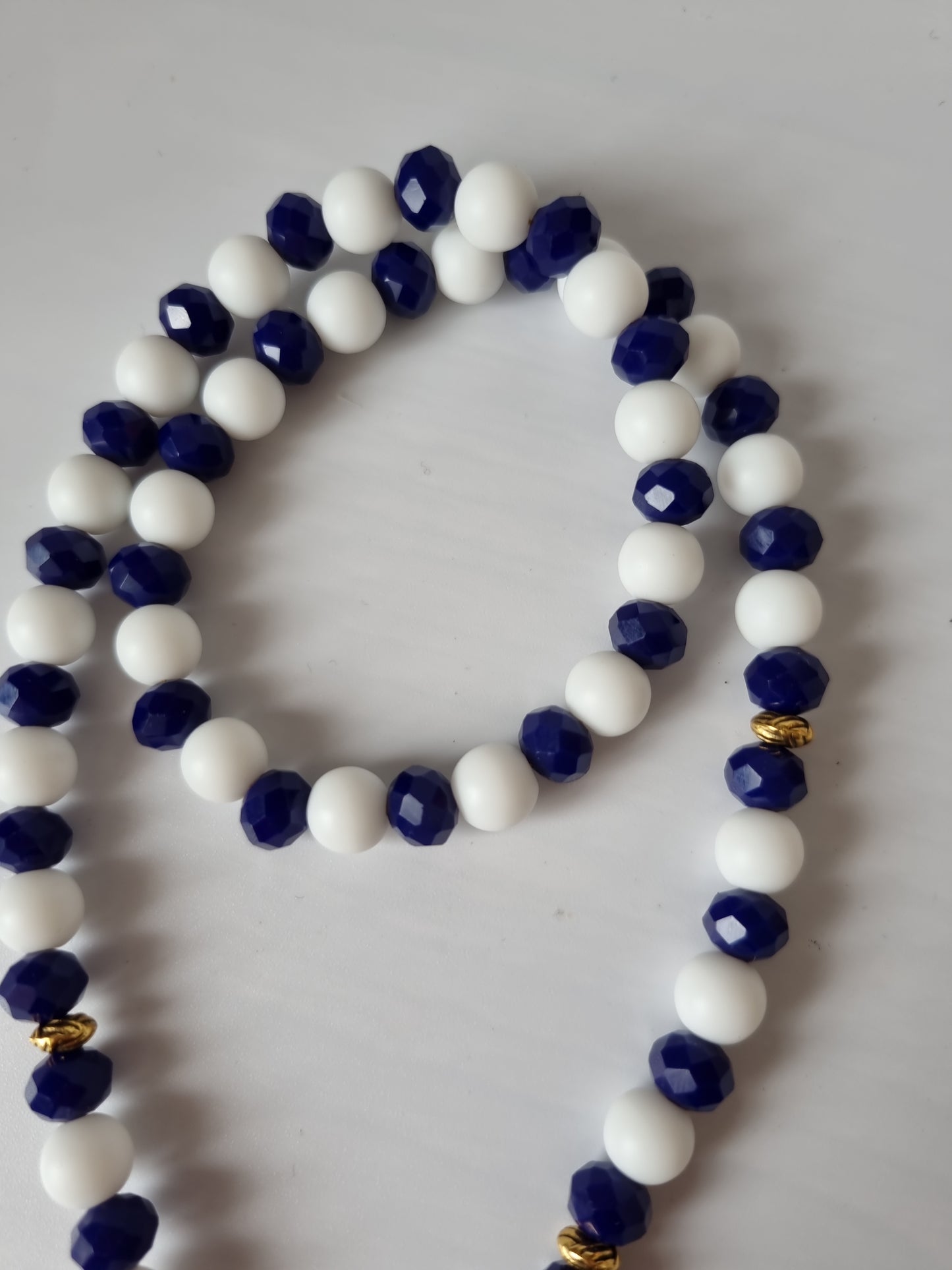 Set Handmade made with love necklace with pair bracelets agate white and blue glass beads faceted crystal