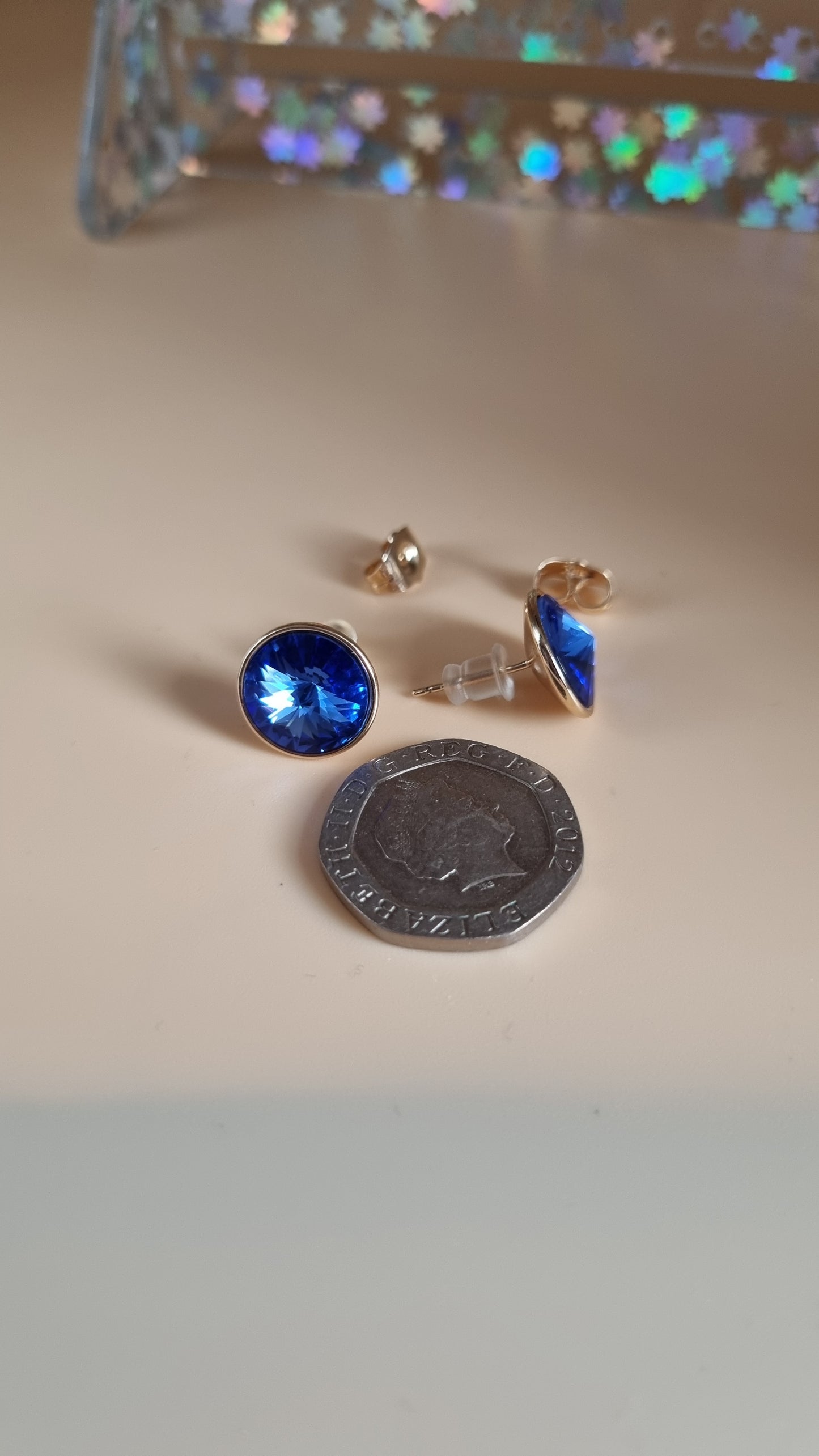 Sw. CRYSTAL royal blue earrings waterproof free nickel hypoallergenic 18kr.gold plated