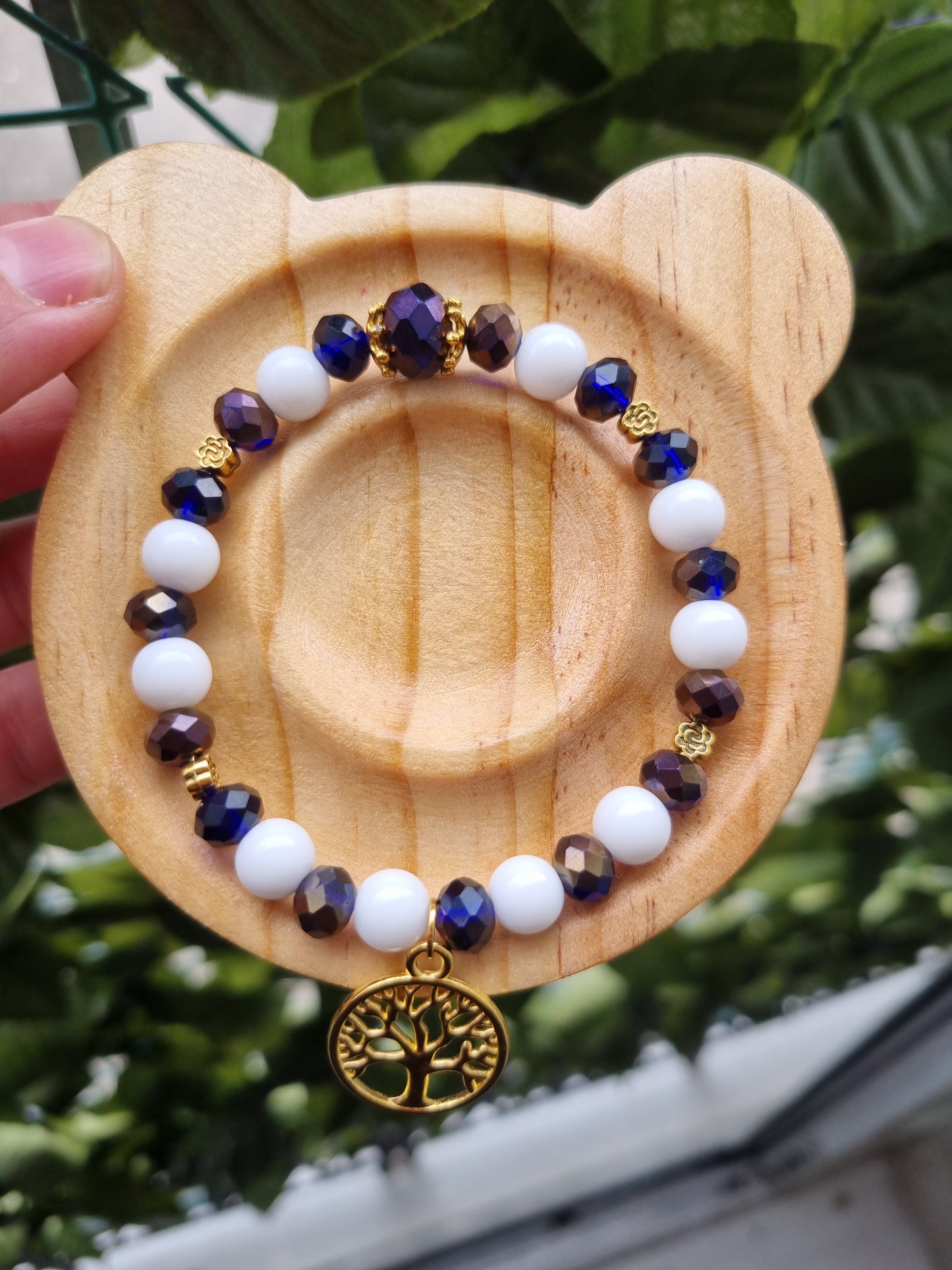 Handmade bracelets from gemstones agate beads and glass beads with life tree pendant