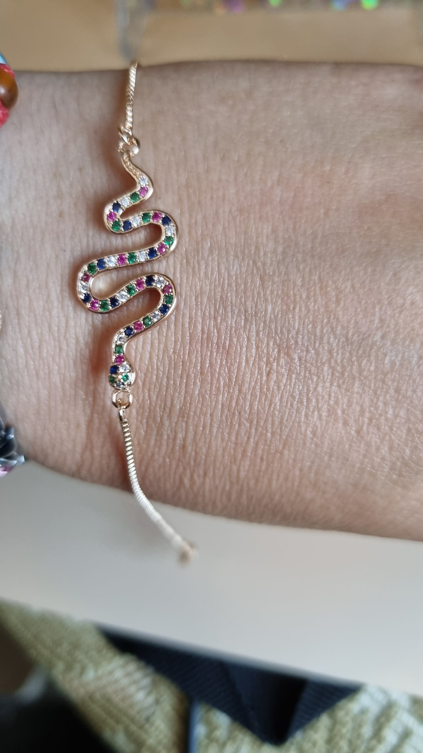 18 kr. Gold Plated bracelet waterproof hypoallergenic snake with multicolor zircon crystals