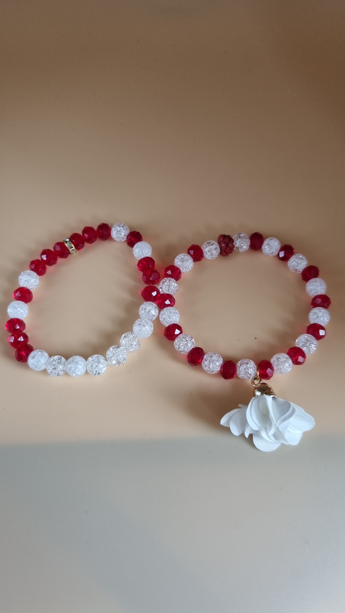 Handmade bracelets from glass beads red and druzy crystal stretchy bracelet