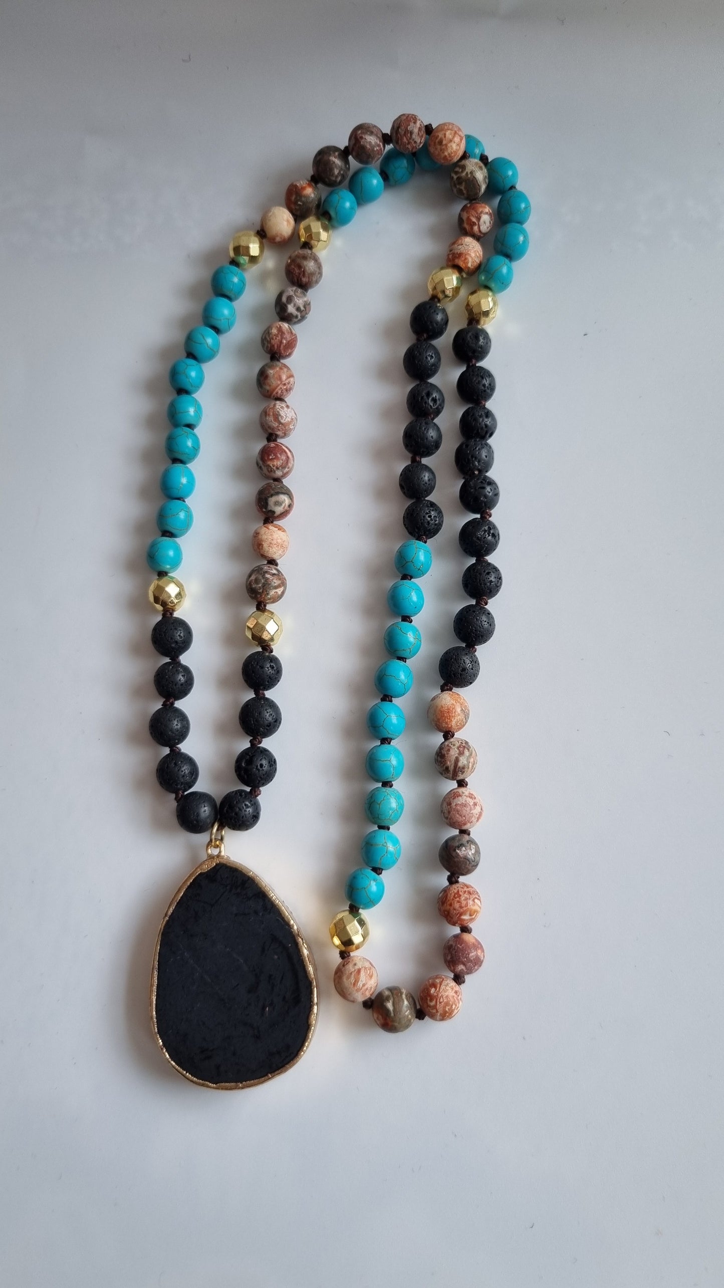 Handmade natural crystal stone lava,jasper and turkish with pendant